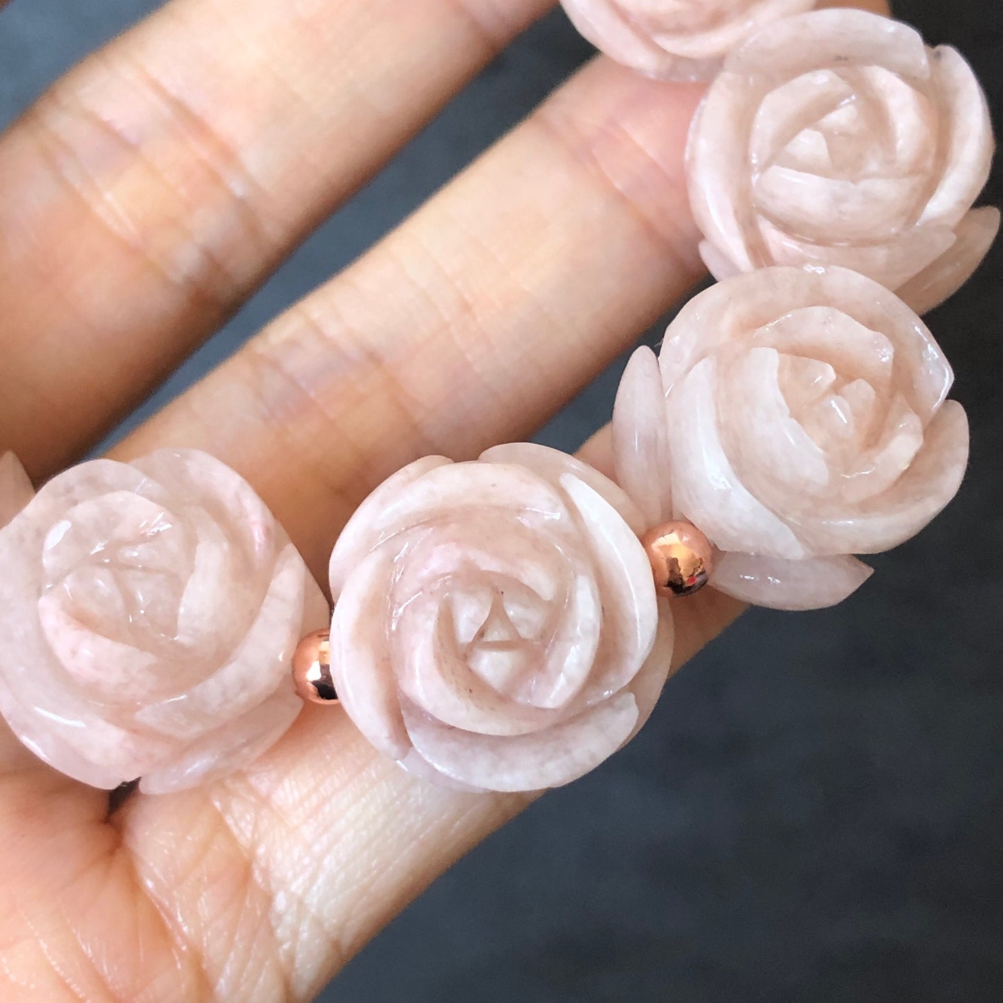 Natural SheTaicui Jade (Quartzite) carved icy Pink Sakura Rose crystal charms Bracelet | Snow Flake | Sweet & Elegant | Personalized Gift