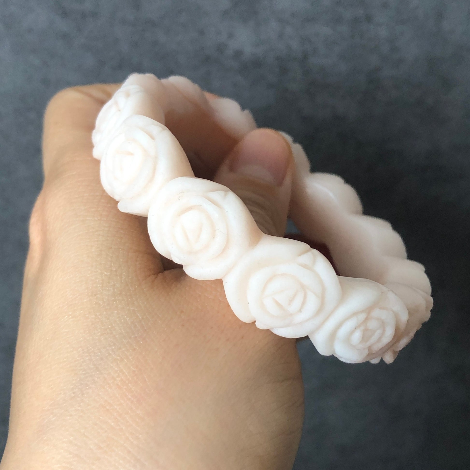 53.9mm Custom Size Natural SheTaicui jade (Quartzite) Carved Rose Bangle Bracelet | Milky Coral | Custom Made Size | Crystal Gemstone Stone