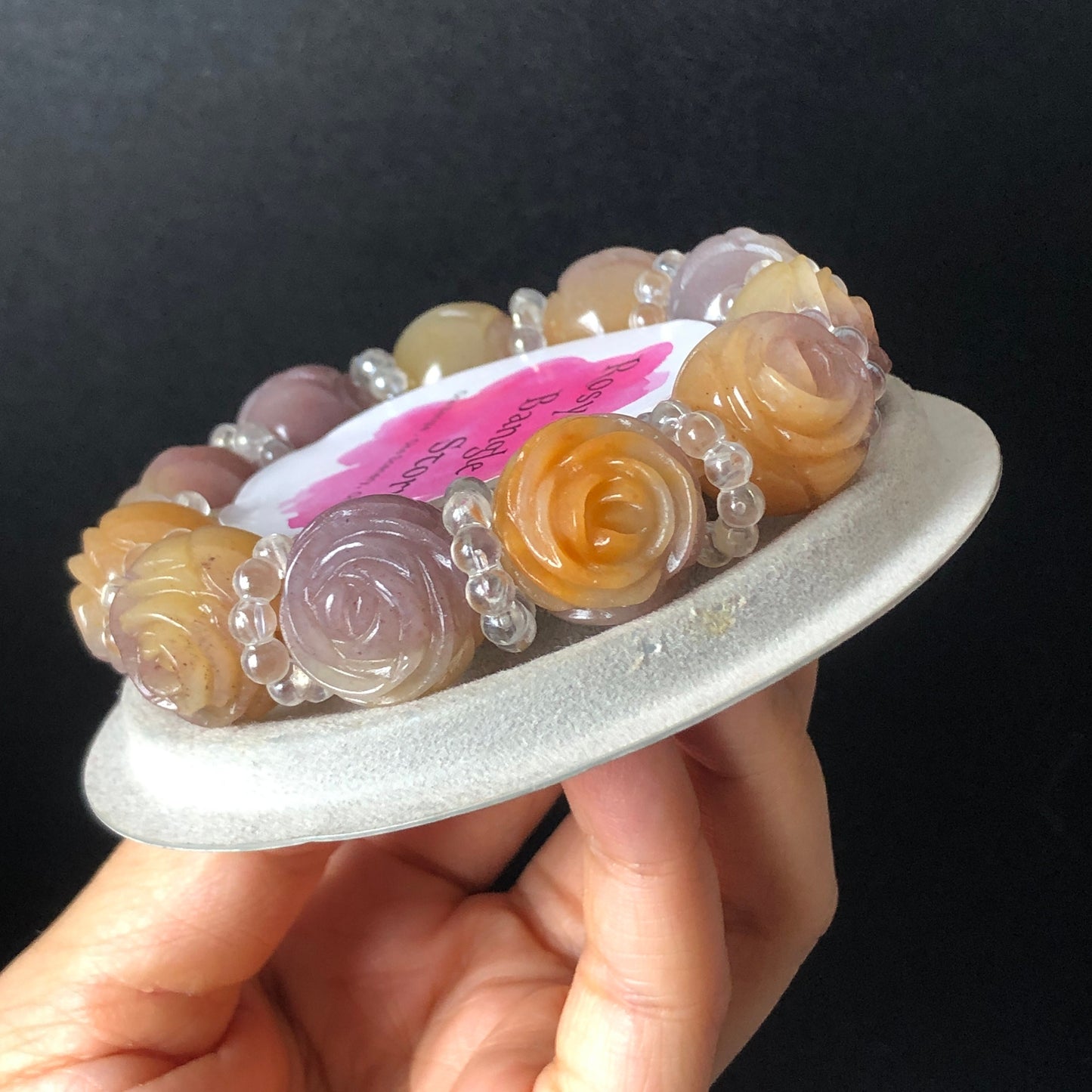 Natural SheTaiCui Jade (Quartzite) carved icy Purple and Yellow Rose crystal charms Bracelet | Taro Mango | Sweet Elegant | custom size