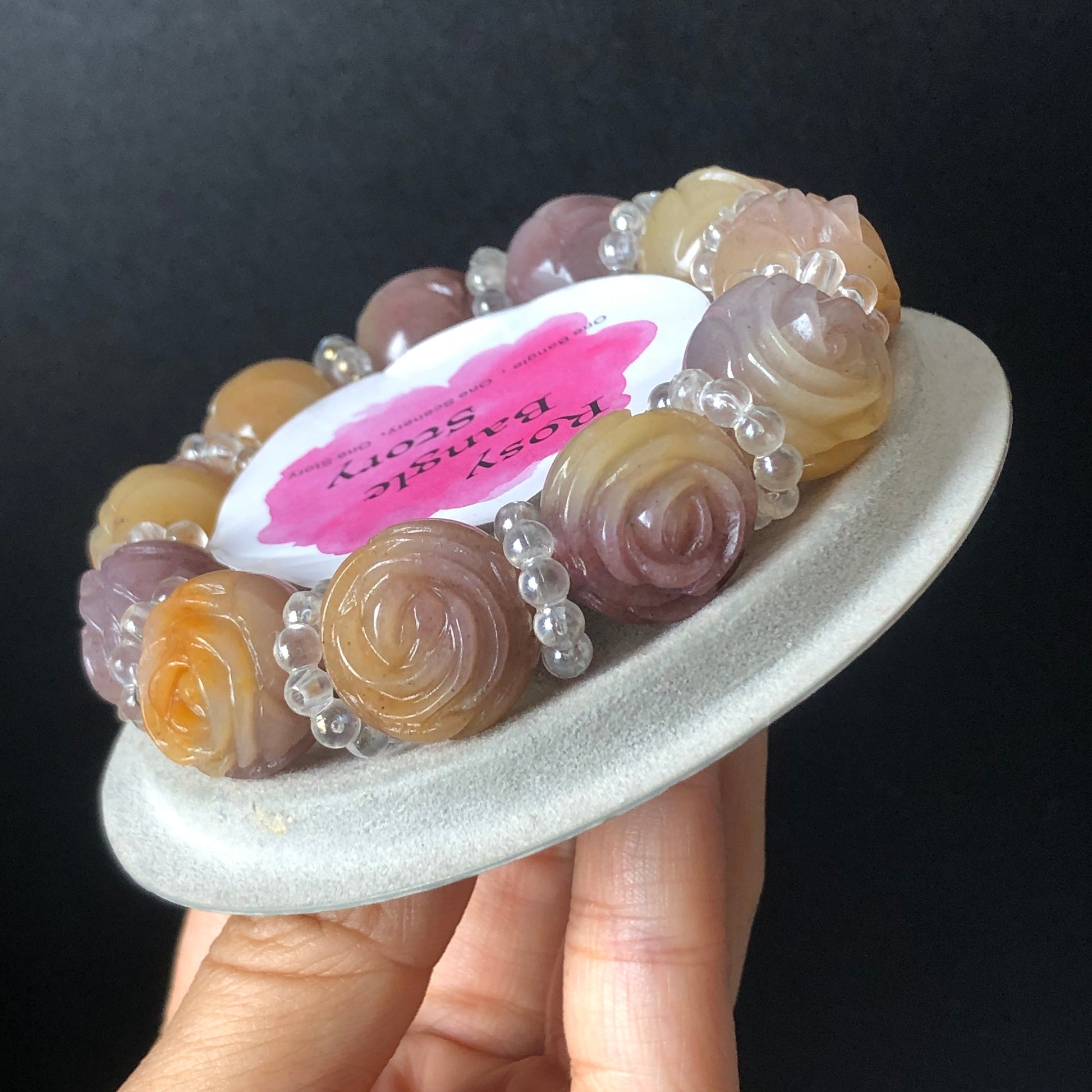 Natural SheTaiCui Jade (Quartzite) carved icy Purple and Yellow Rose crystal charms Bracelet | Taro Mango | Sweet Elegant | custom size