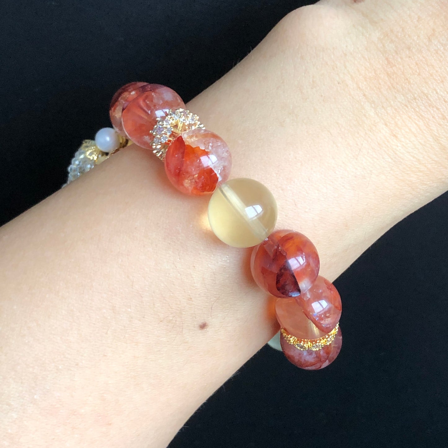 Rare Yellow and Red Hematoid Quartz Carved Nine-tailed Fox Charm Bracelet | Lemon Quartz | Crystal Tassel | Self-confidence & Intelligence