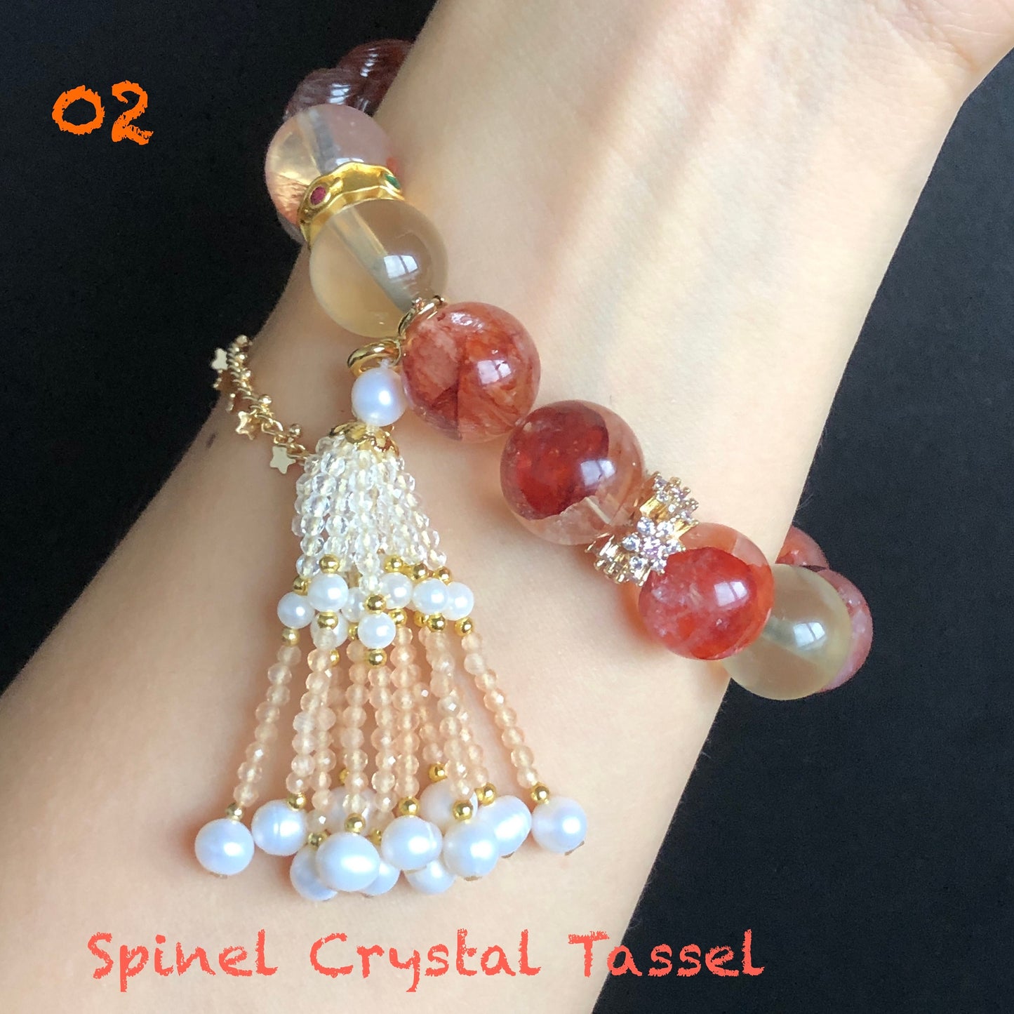 Rainbow Hematoid Quartz Carved Nine-tailed Fox Charm Crystal Bracelets | Lemon Quartz, Clear Quartz | Spinel Tassel | Self-confidence & Love