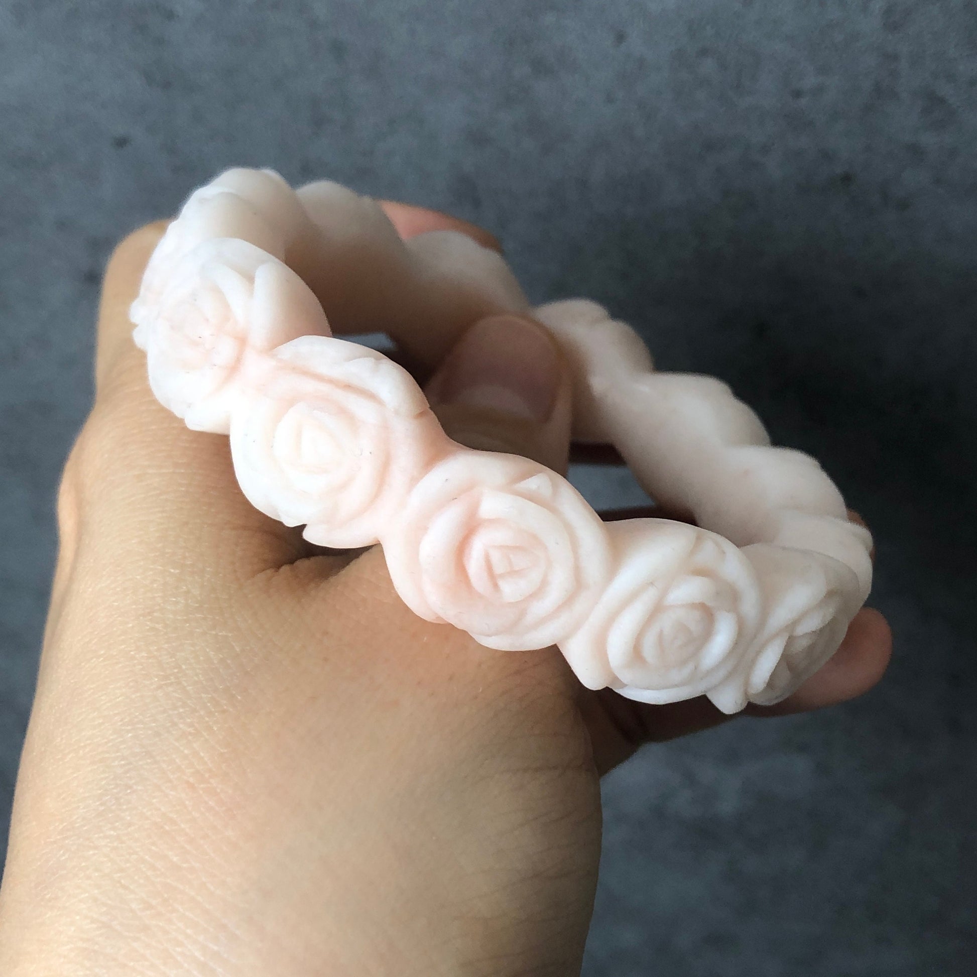 53.9mm Custom Size Natural SheTaicui jade (Quartzite) Carved Rose Bangle Bracelet | Milky Coral | Custom Made Size | Crystal Gemstone Stone