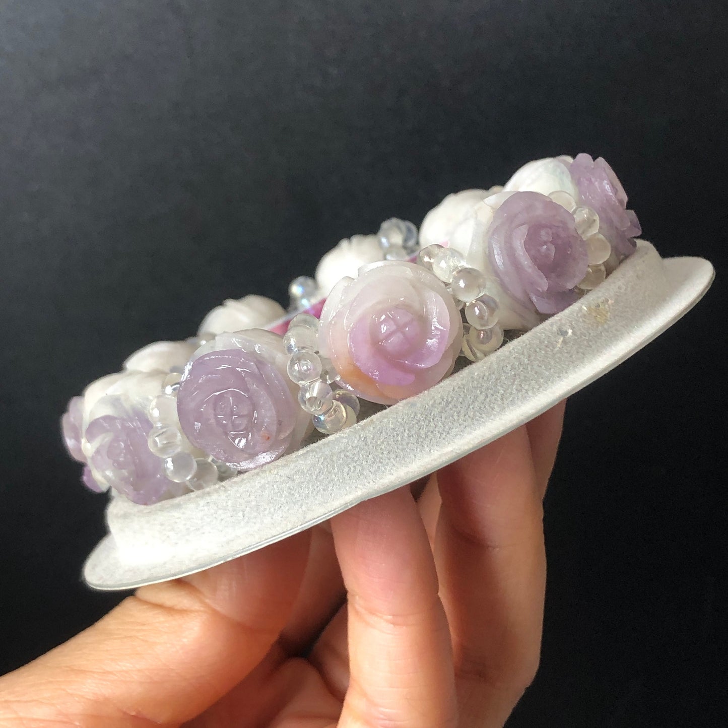 Unpolished natural SheTaiCui Jade (Quartzite) carved Purple and White Rose crystal charms Bracelet | Romantic & Elegant | personalized gift