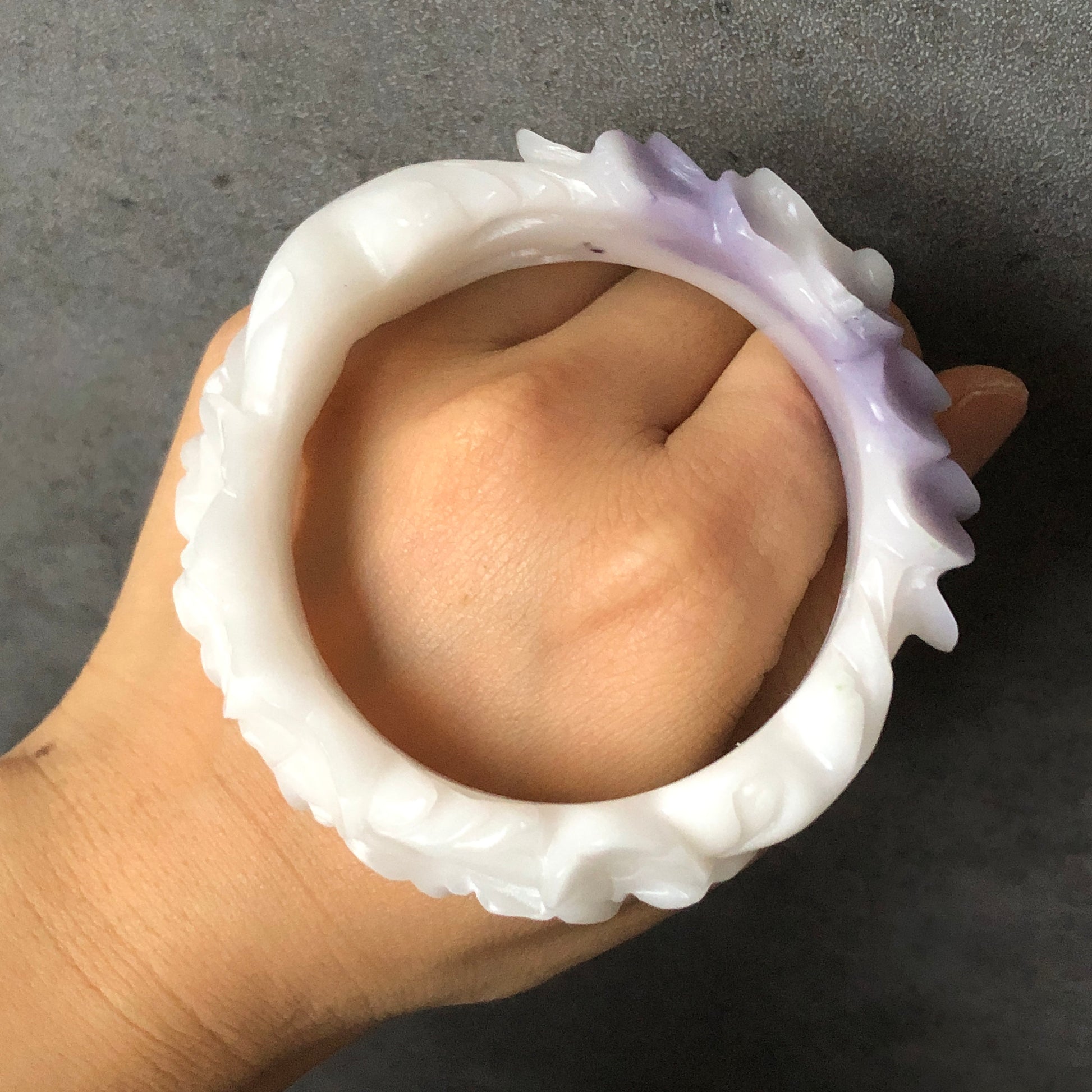 58.1mm Custom Size Natural SheTaiCui Jade (Quartzite) Hand Carved Flower Bangle | Purple & White | Crystal Bracelet | Gemstone Jewellery