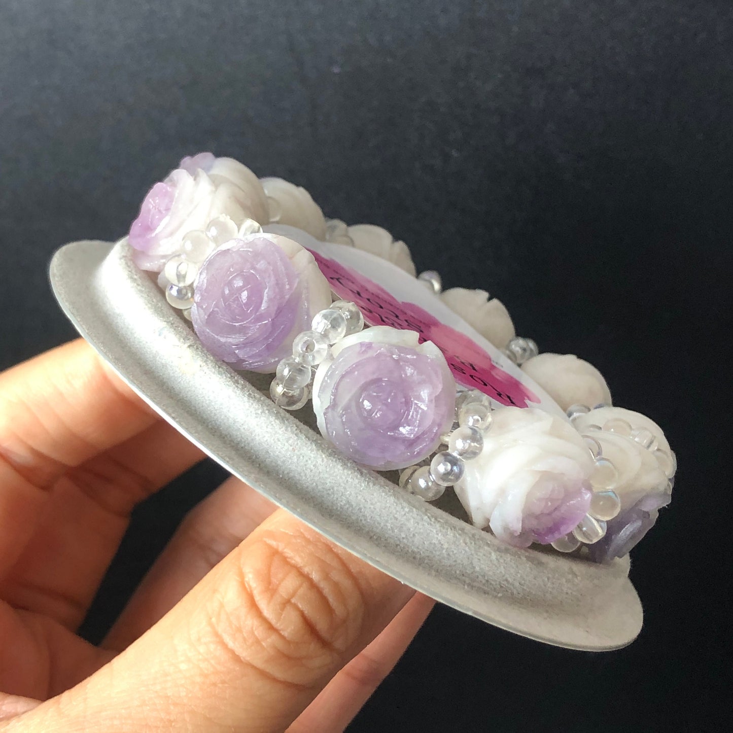 Unpolished natural SheTaiCui Jade (Quartzite) carved Purple and White Rose crystal charms Bracelet | Romantic & Elegant | personalized gift