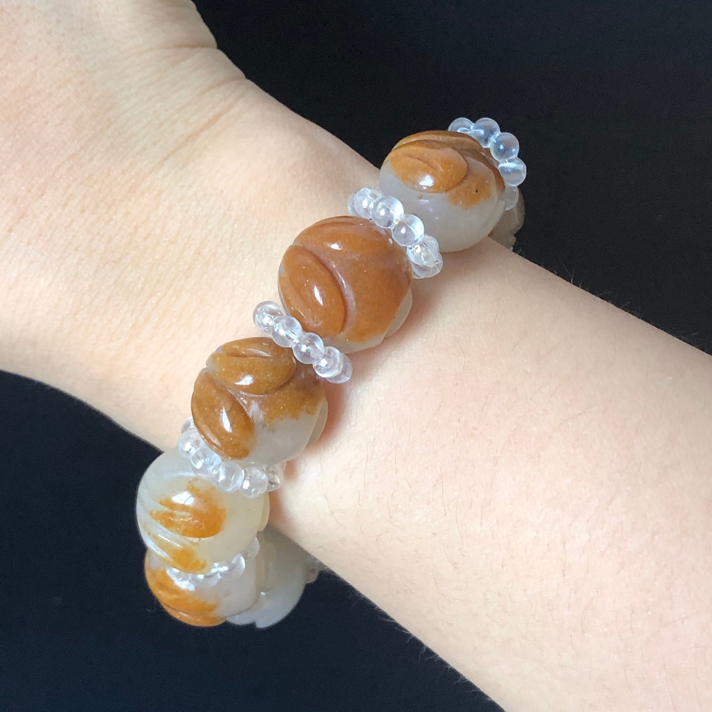 Natural SheTaiCui Jade (Quartzite) Carved Caramel Brown White Rabbit Bunny Bracelet | Crystal Gemstone Charms | Roasted Candy | Personalized