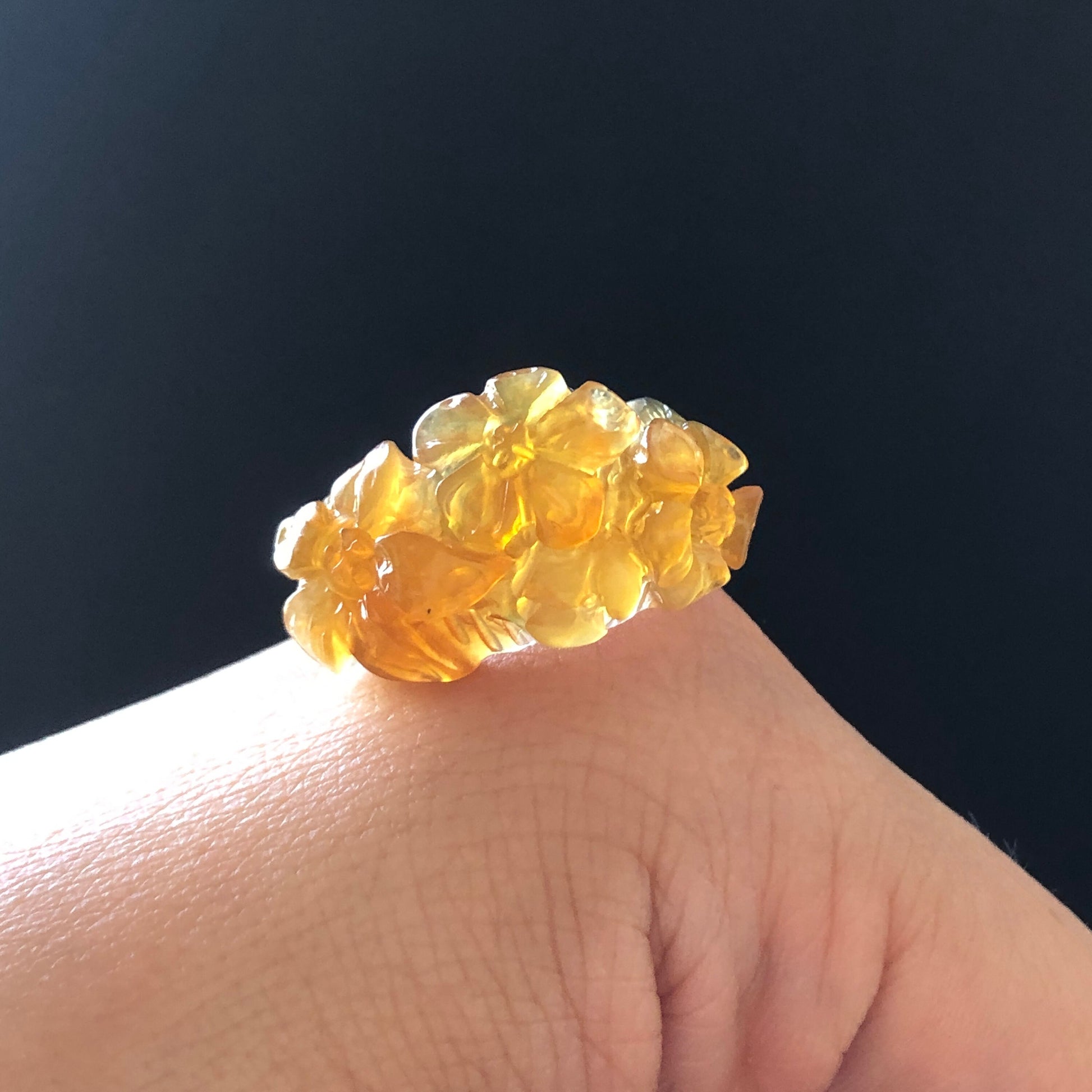 Natural Xiu Jade Serpentine Hand Carved Flower Blooming Ring | 16.9mm (US 6.5-7) | Icy Yellow and Green | Crystal Stone Gemstone Ring