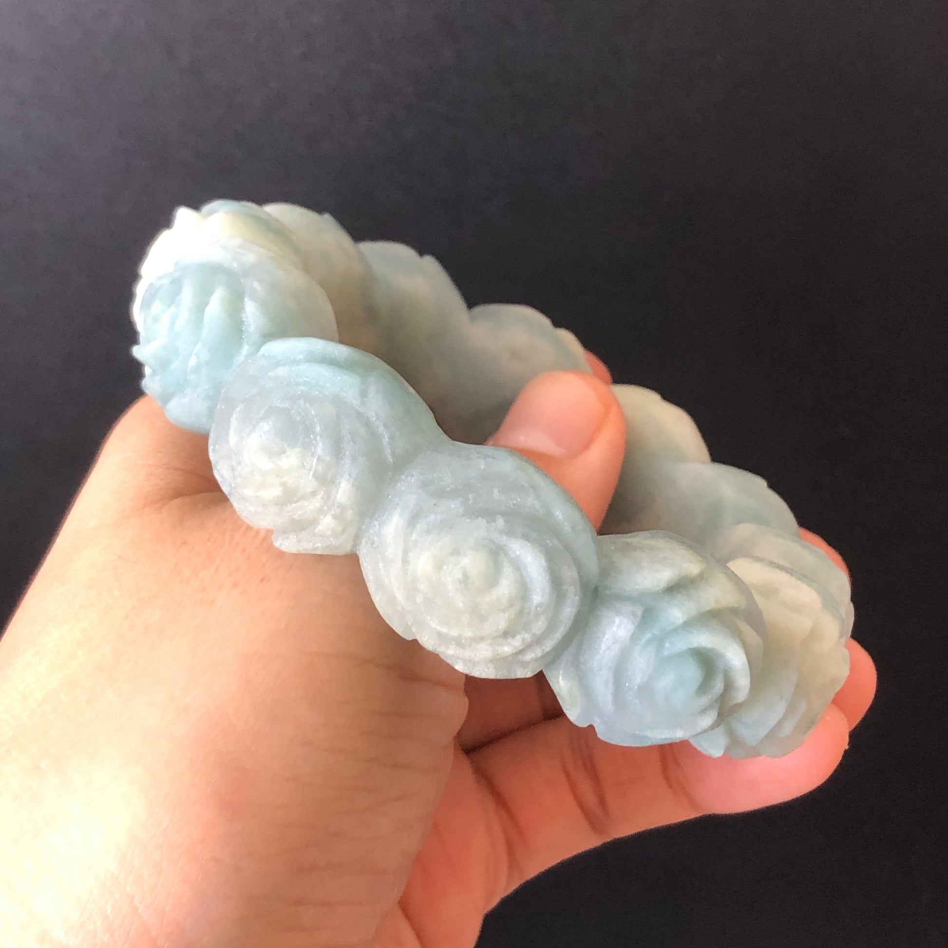 56.1 Natural SheTaicui jade (Quartzite) Carved Rose Bangle Bracelet| Milky Blue and White | Blue Sky and Cloud | Crystal Gemstone Jewellery