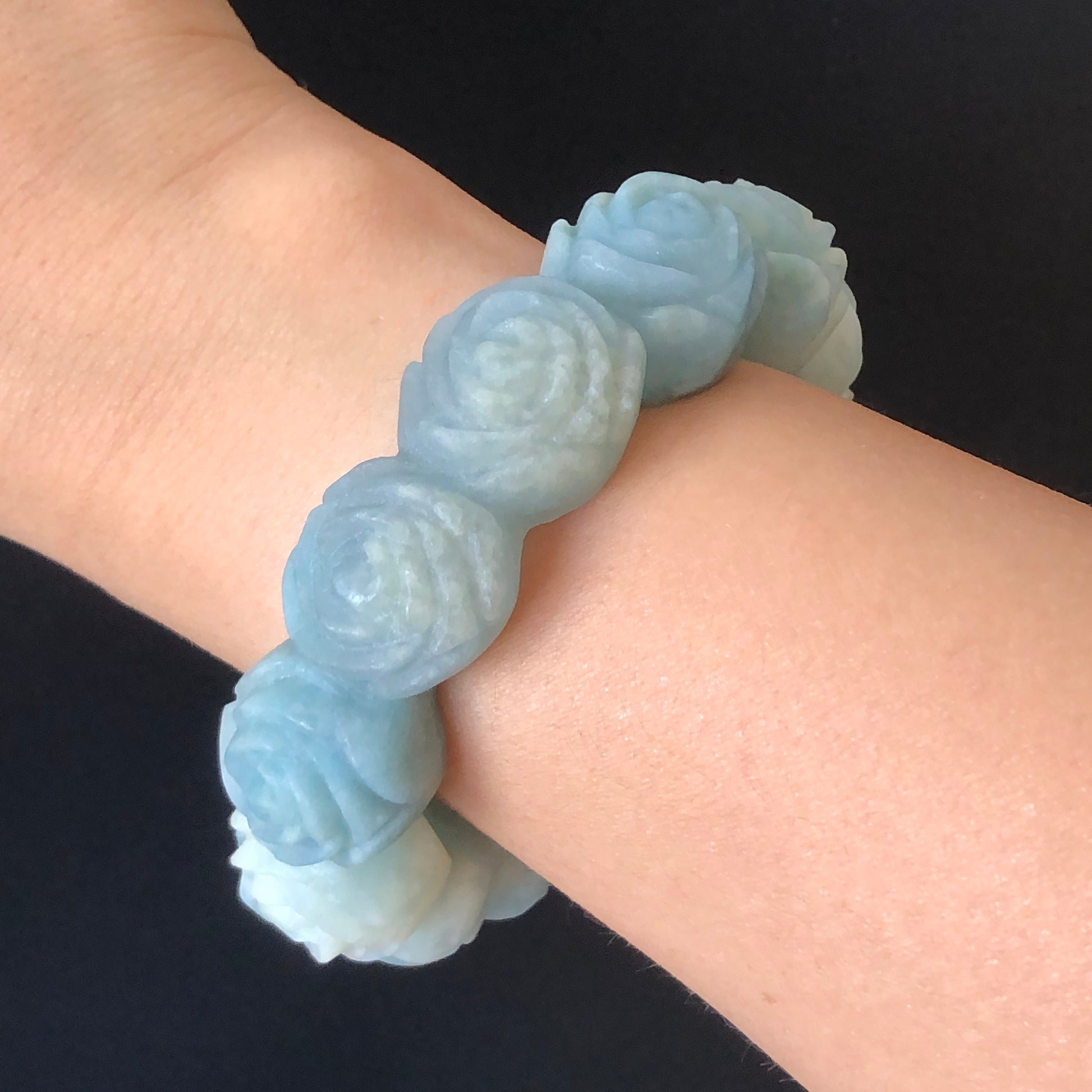 56.1 Natural SheTaicui jade (Quartzite) Carved Rose Bangle Bracelet| Milky Blue and White | Blue Sky and Cloud | Crystal Gemstone Jewellery