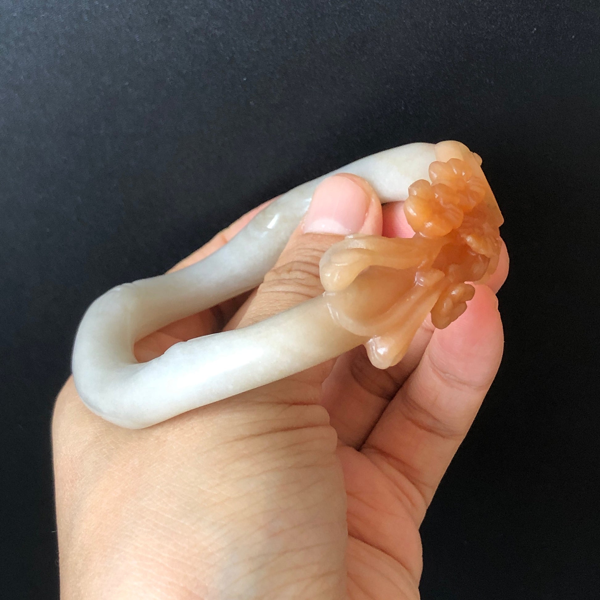 60.3 mm Custom Size Natural SheTaiCui Jade (Quartzite) Hand Carved Flowers Bangle | Milky Coral Sands | Tailor made Crystal Stone Gemstone