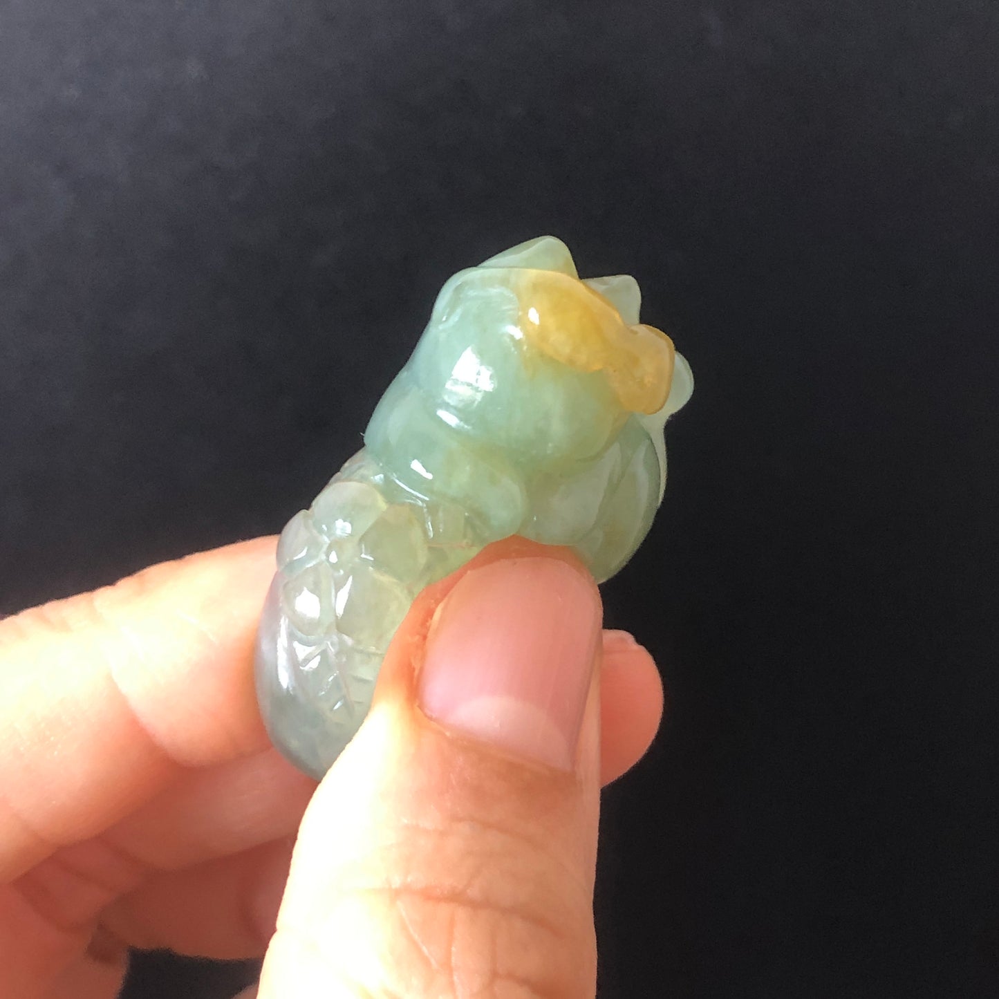 Natural Xiu Jade (Serpentine) Hand Craved Sunglasses Kitten Cat Flowers Ring | Green and Yellow | 17.3mm (US 7-7.5) | Stone Crystal Gemstone