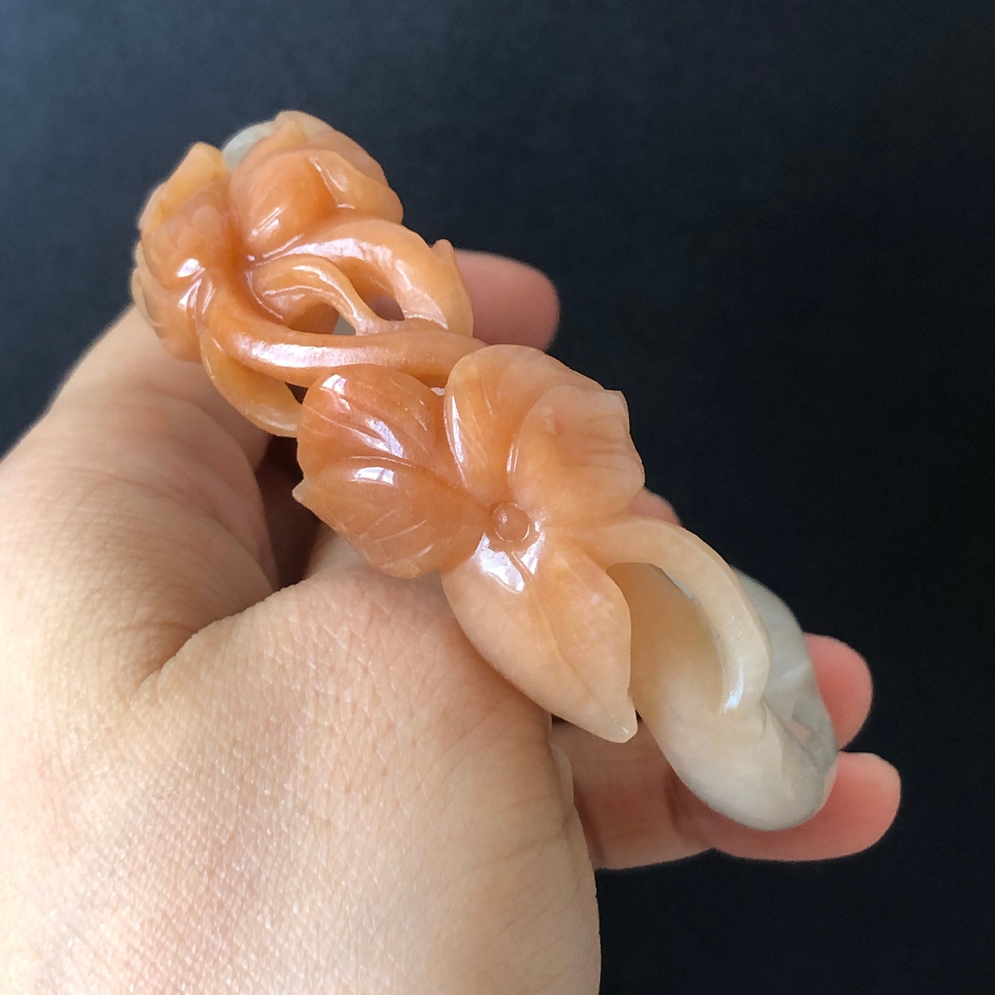 56.4mm Custom Size Natural Quartzite (SheTaiCui jade) Hand Carved Flowers Bangle | Milky Coral Sands | Hollow Out | Crystal Gemstone Stone