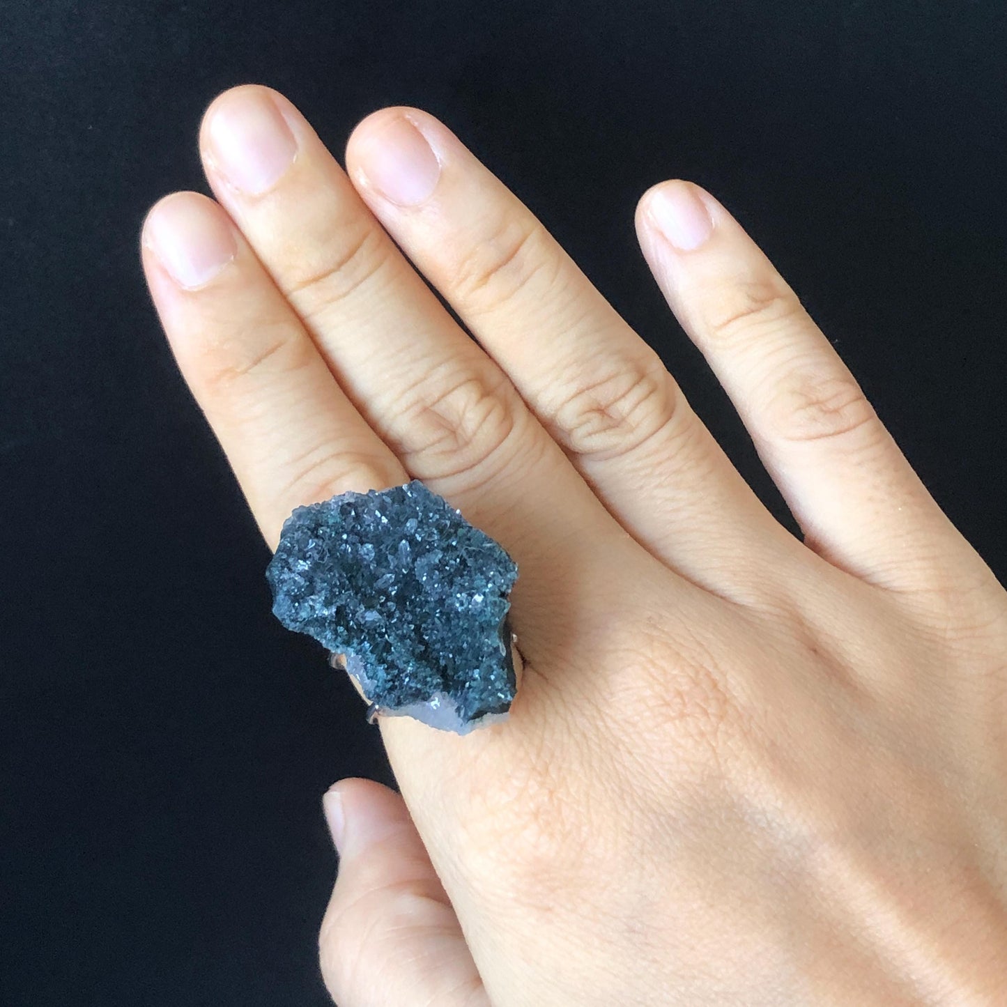 Raw Black Amethyst Crystal Ring, Raw Stone Ring Big Raw Crystal Ring, Large Statement Ring, Birthstone Gemstone, Chunky Irregular Ring Gift, adjustable band ring, shiny sparky quartz ring, silver plated copper ring, cocktail ring for men and women