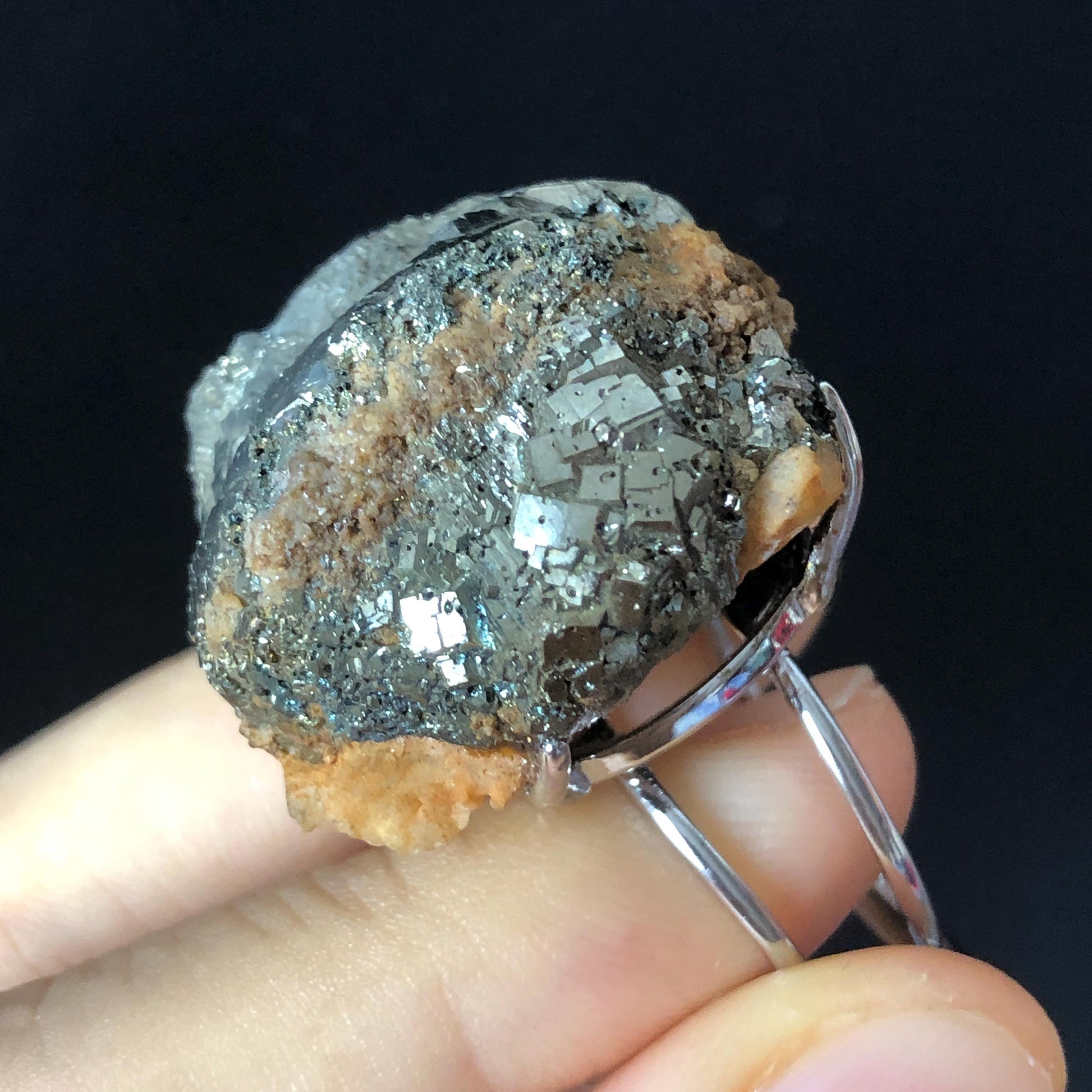 Raw Chalcopyrite Ring, Silver Raw Stone Ring Big Crystal Ring, Large Statement ring Birthstone, adjustable band, Chunky Irregular ring gift, silver-plated copper ring, birthstone ring gift for men and women, raw mineral ring, huge cocktail ring