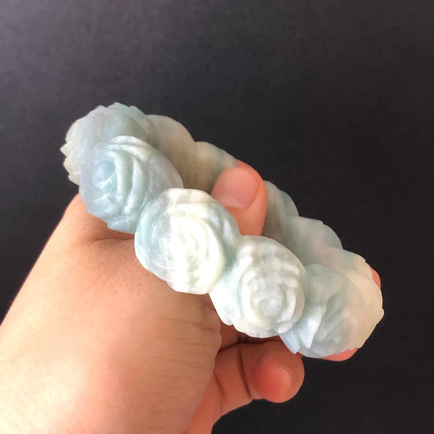 56.1 Natural SheTaicui jade (Quartzite) Carved Rose Bangle Bracelet| Milky Blue and White | Blue Sky and Cloud | Crystal Gemstone Jewellery