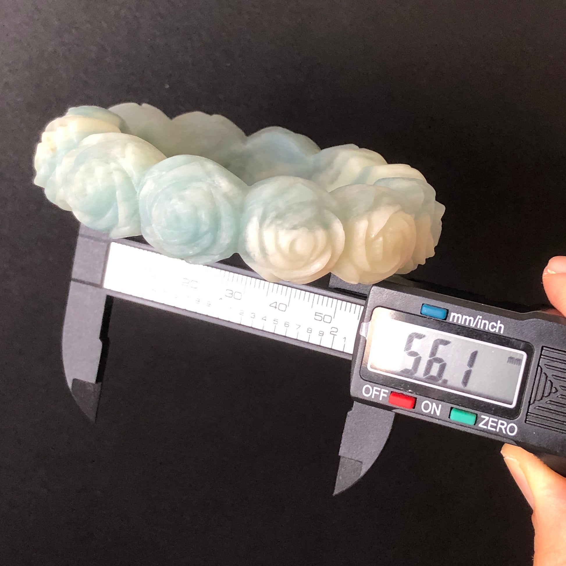 56.1 Natural SheTaicui jade (Quartzite) Carved Rose Bangle Bracelet| Milky Blue and White | Blue Sky and Cloud | Crystal Gemstone Jewellery