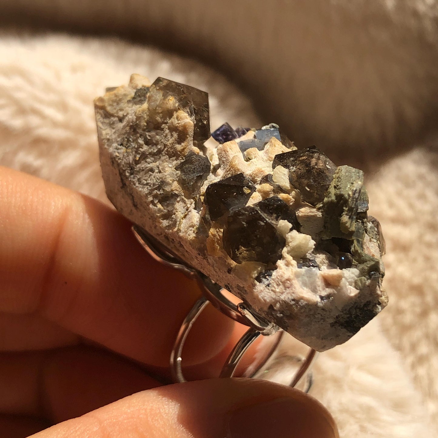 Smoky Quartz Feldspar Ring, silver-plated copper ring, Icy Grey Stone, Adjustable Statement Band Ring, Root Chakras, June Birthstone, Capricorn Sign, chunky raw crystal ring, irregular ring for men and women,  raw mineral ring, birthstone ring