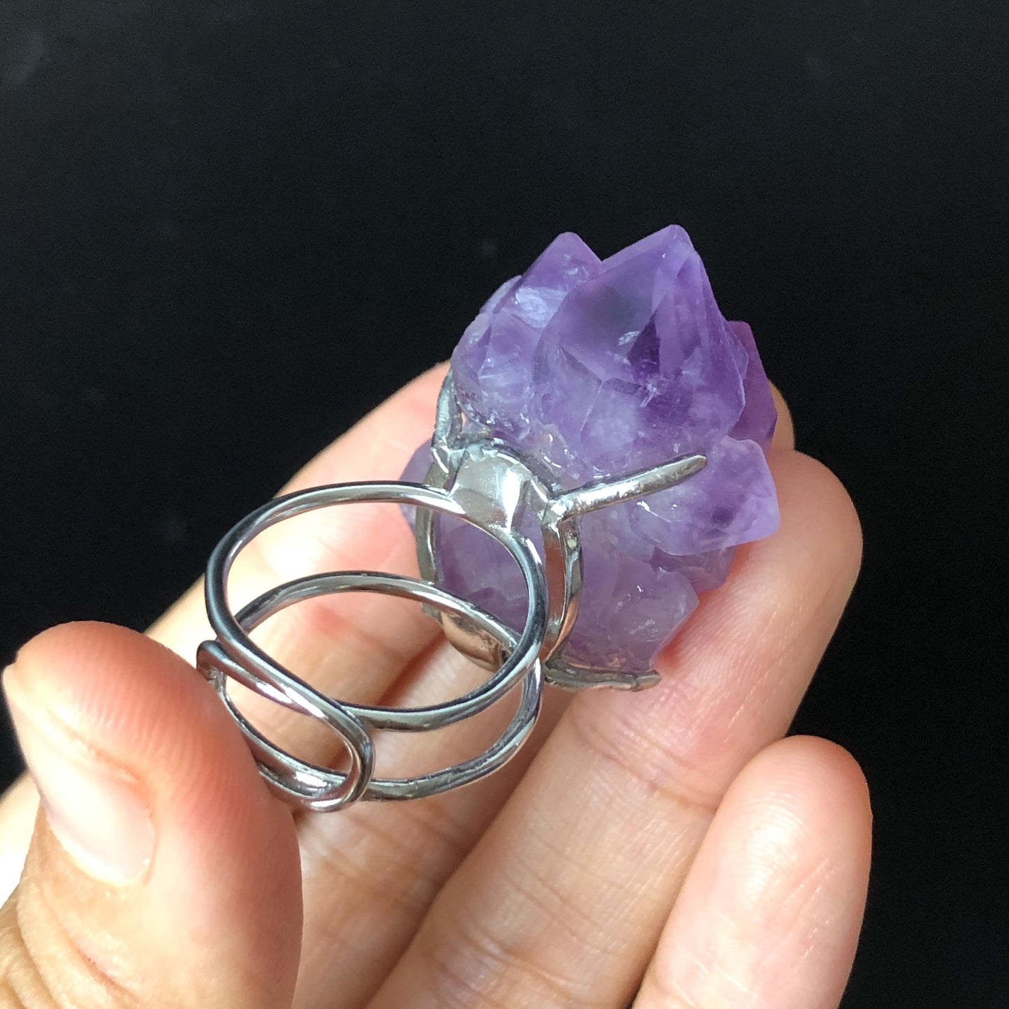 Raw Amethyst Crystal Ring | Grape Jelly Candy | Creativity Stone | Adjustable Statement Band Ring | Crown Chakras | February Birthstone