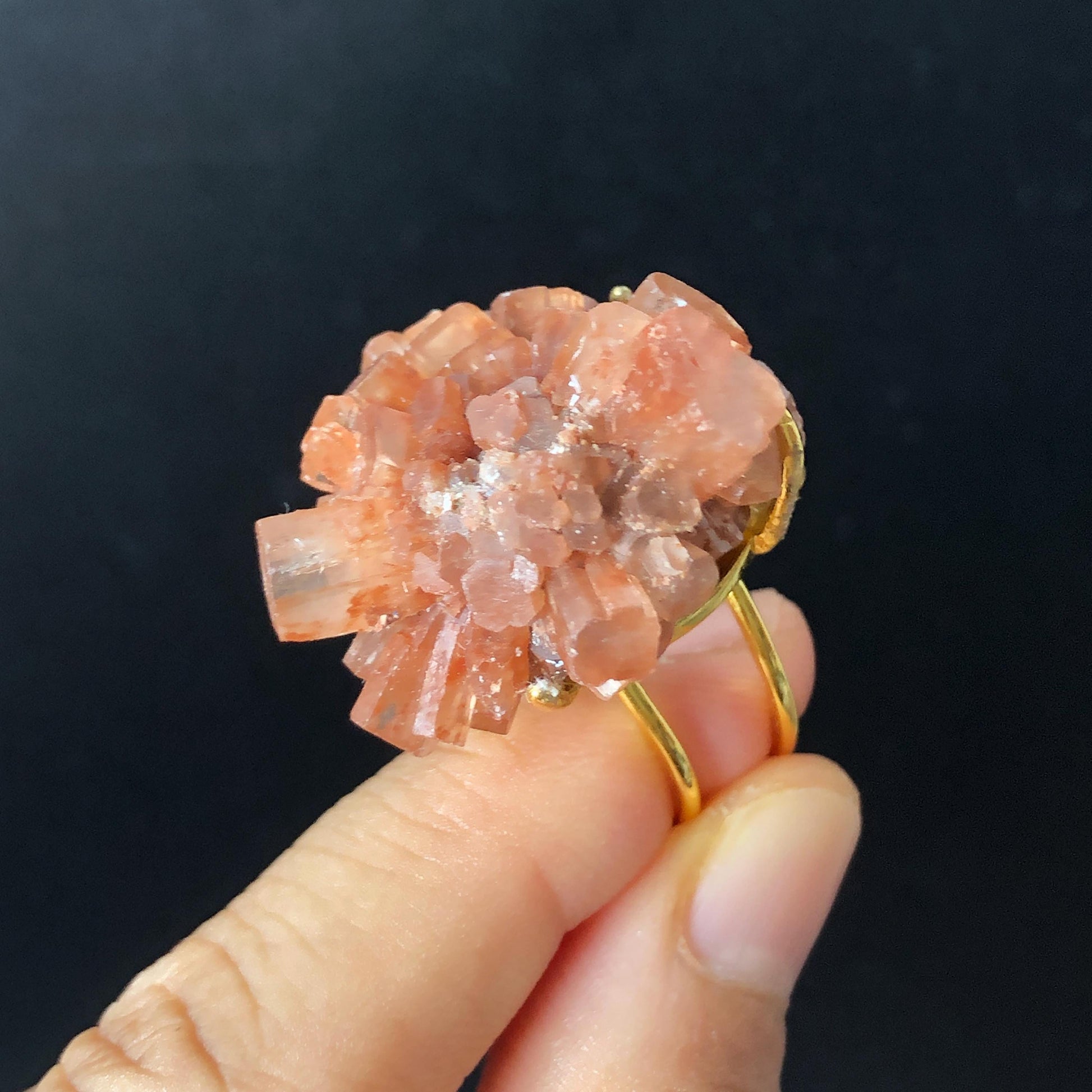 Raw Aragonite Star Clusters Crystal Ring | Milk Coffee | Caramel Brown | Grounding Stone | Statement Ring | Root Chakras | June Birthstone