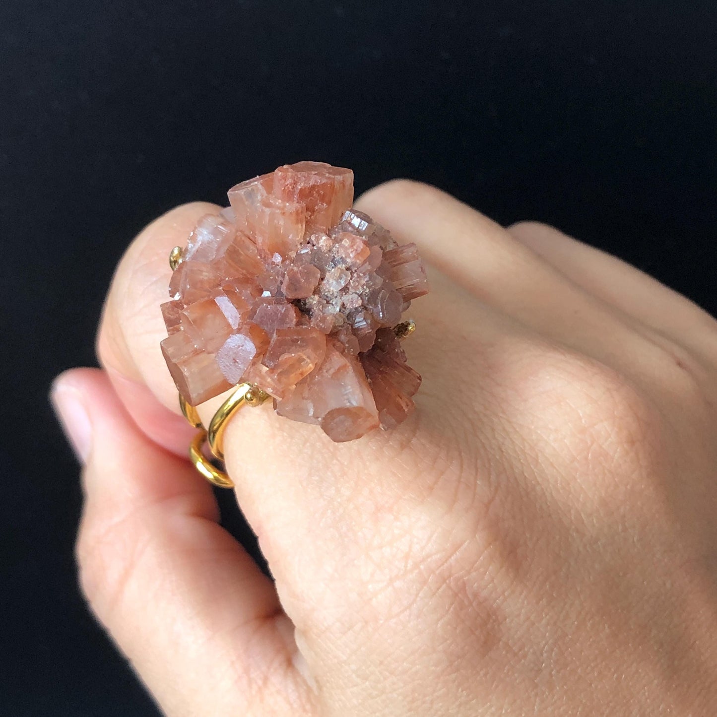 Raw Aragonite Star Clusters Crystal Ring | Milk Coffee | Caramel Brown | Grounding Stone | Statement Ring | Root Chakras | June Birthstone