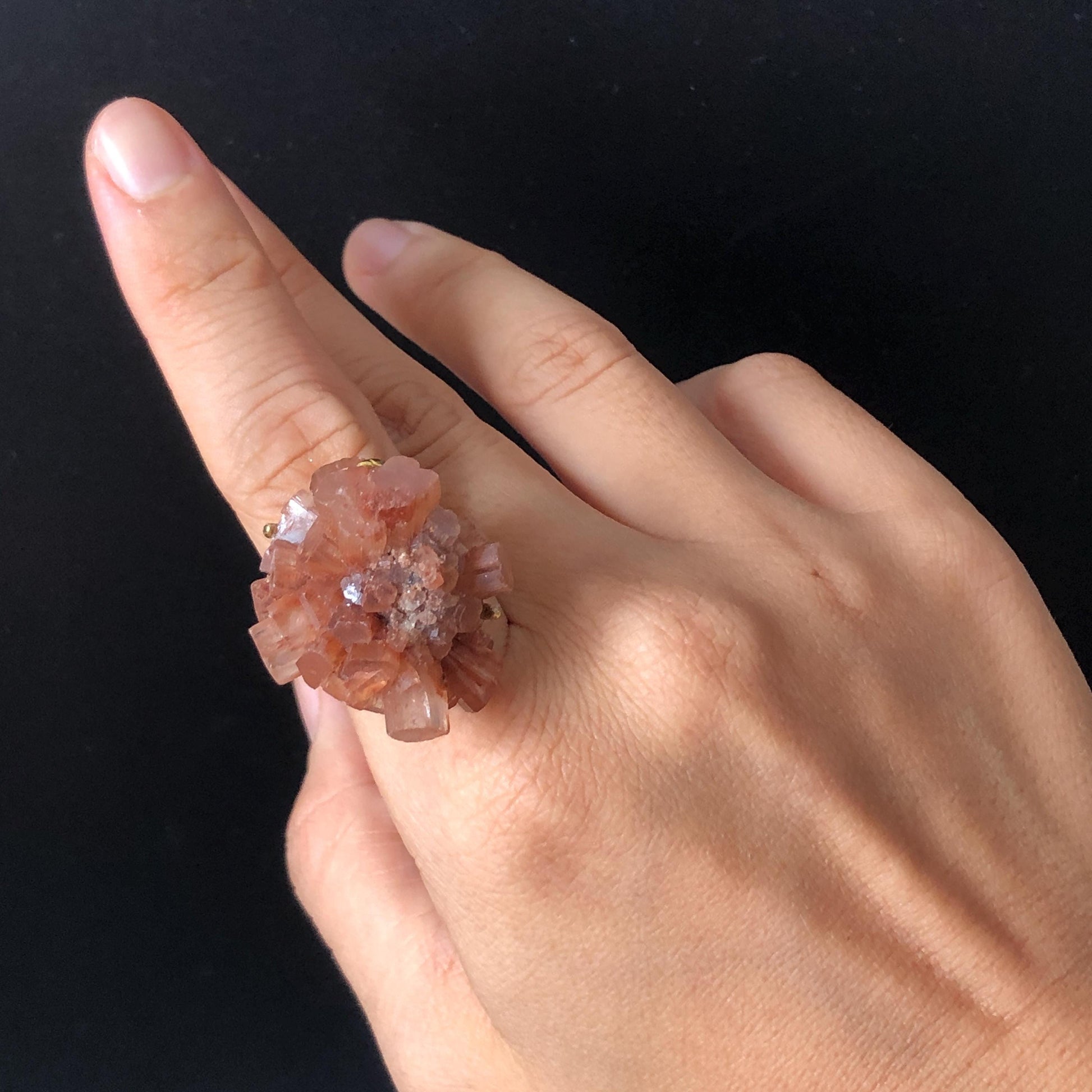 Raw Aragonite Star Clusters Crystal Ring | Milk Coffee | Caramel Brown | Grounding Stone | Statement Ring | Root Chakras | June Birthstone