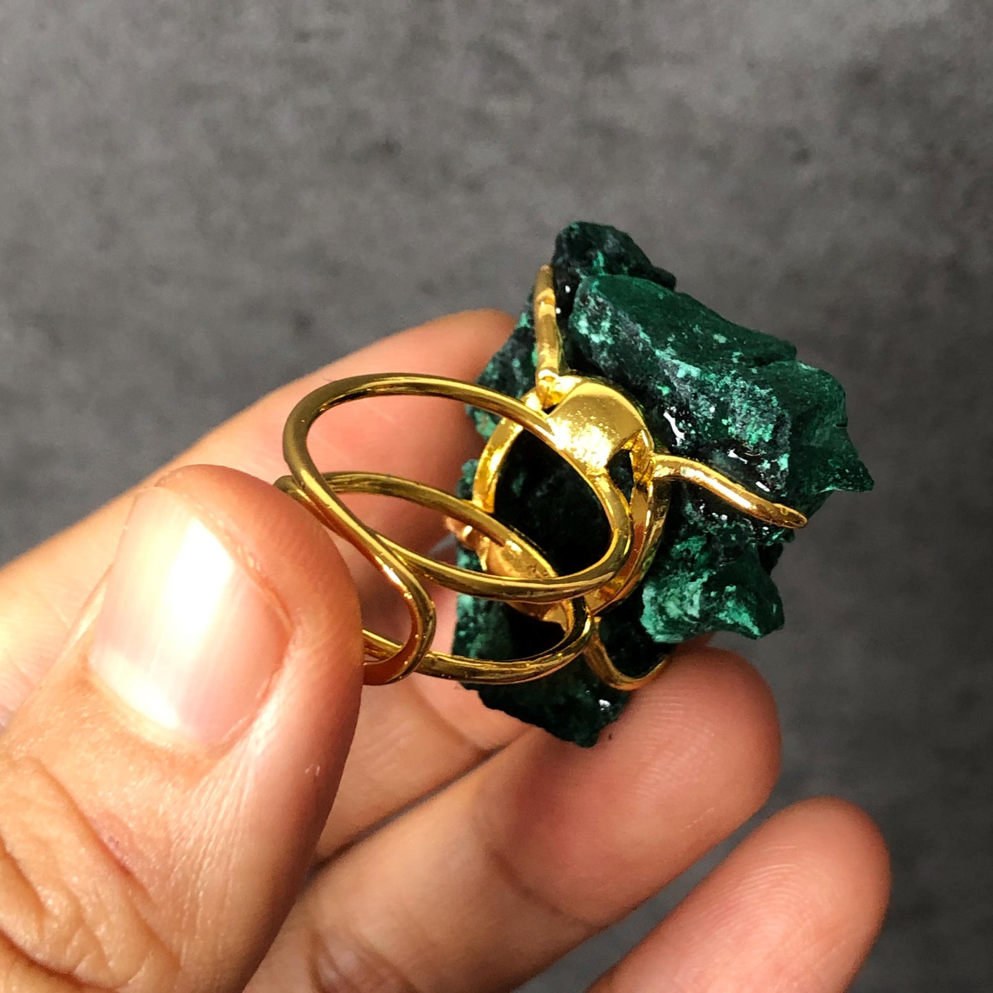 Raw Malachite Crystal Ring | Green Silk | Transformation Stone | Adjustable Statement Ring | Heart Chakra | Natural Gemstone | Birthstone