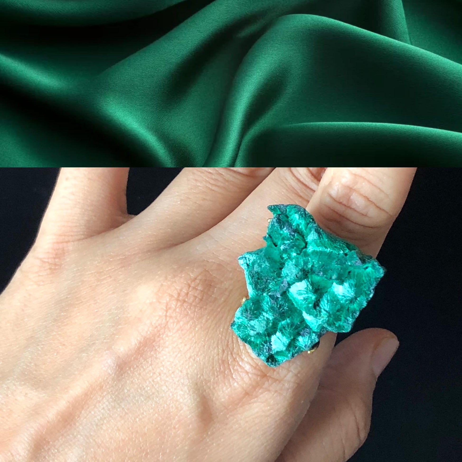 Raw Malachite Crystal Ring | Green Silk | Transformation Stone | Adjustable Statement Ring | Heart Chakra | Natural Gemstone | Birthstone