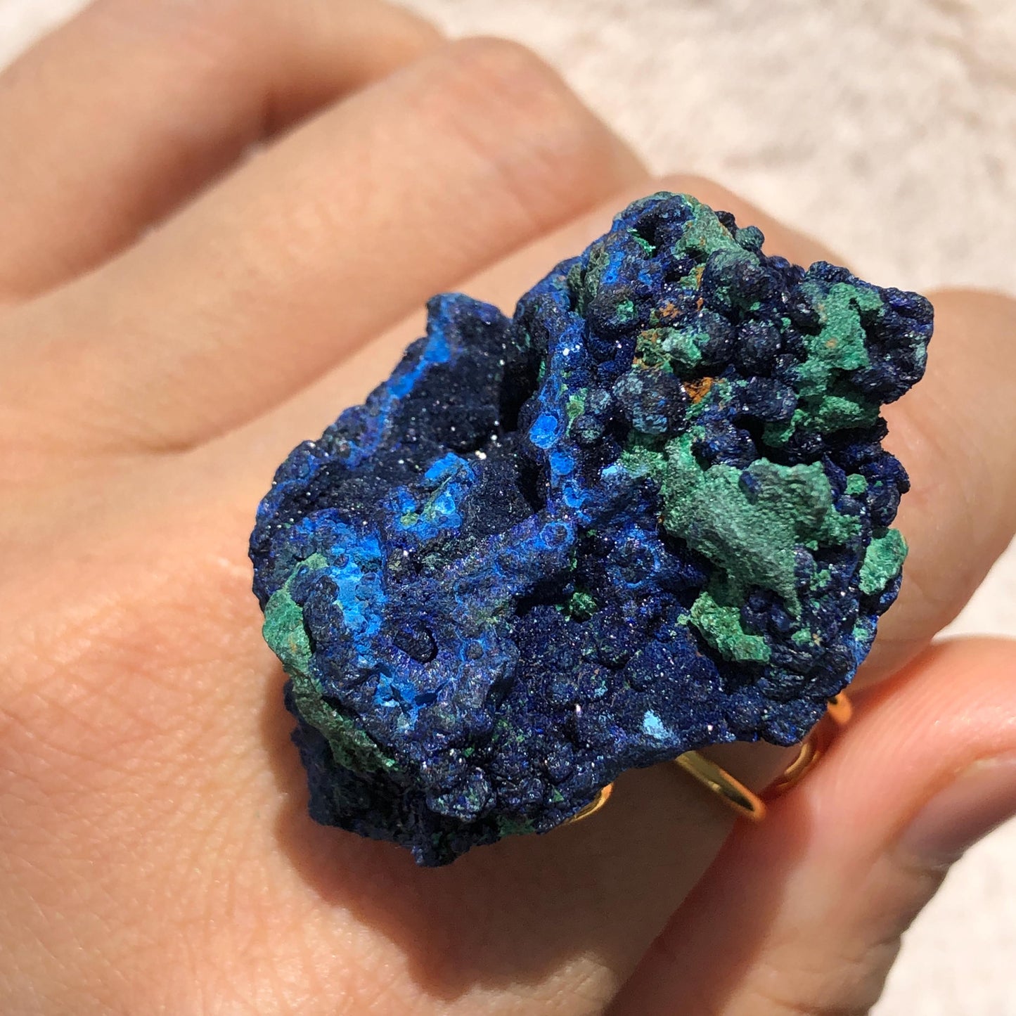 Raw Azurite Malachite Ring, Raw Stone Ring, Raw Crystal Ring, Big Statement Ring, Rough Irregular Chunky Gemstone Ring Gift for Men and Women, Sparky Shiny Crystal Ring, May Birthstone Ring, Silver Gold plated copper ring, birthday gift for her him