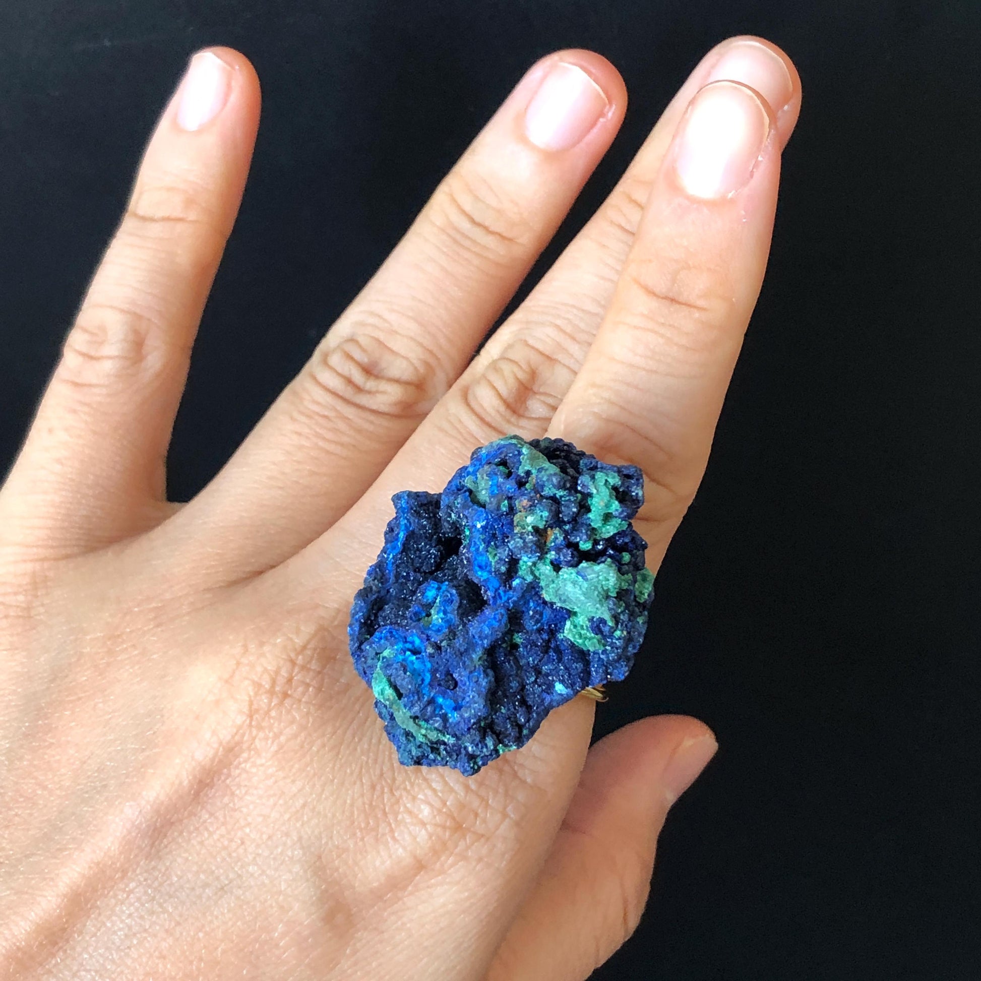 Raw Azurite Malachite Ring, Raw Stone Ring, Raw Crystal Ring, Big Statement Ring, Rough Irregular Chunky Gemstone Ring Gift for Men and Women, Sparky Shiny Crystal Ring, May Birthstone Ring, Silver Gold plated copper ring, birthday gift for her him