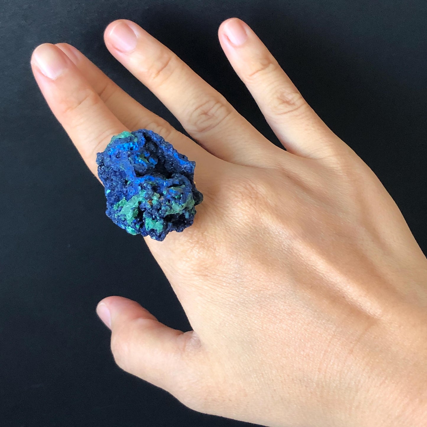 Raw Azurite Malachite Ring, Raw Stone Ring, Raw Crystal Ring, Big Statement Ring, Rough Irregular Chunky Gemstone Ring Gift for Men and Women, Sparky Shiny Crystal Ring, May Birthstone Ring, Silver Gold plated copper ring, birthday gift for her him