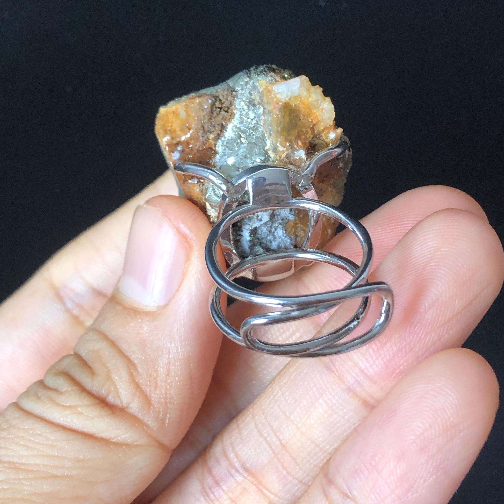 Raw Chalcopyrite Ring, Silver Raw Stone Ring Big Crystal Ring, Large Statement ring Birthstone, adjustable band, Chunky Irregular ring gift, silver-plated copper ring, birthstone ring gift for men and women, raw mineral ring, huge cocktail ring