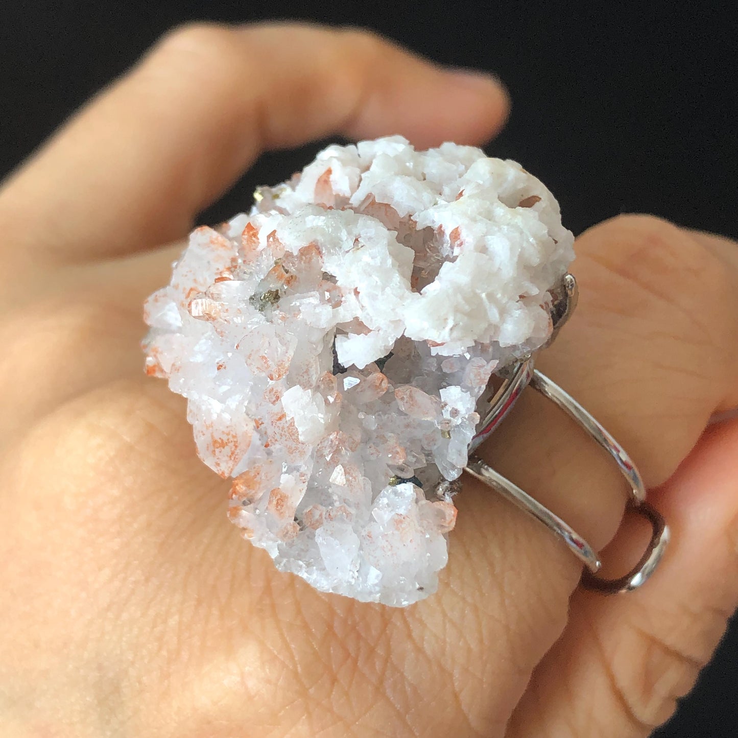 Red Quartz Chalcopyrite Dolomite Ring, Raw Mineral Big Crystal Stone Ring, Large Statement Ring, Chunky Irregular Ring Gift, Huge Gemstone, strawberry cake, large quartz ring, raw crystal ring, silver plated copper ring, huge cocktail ring