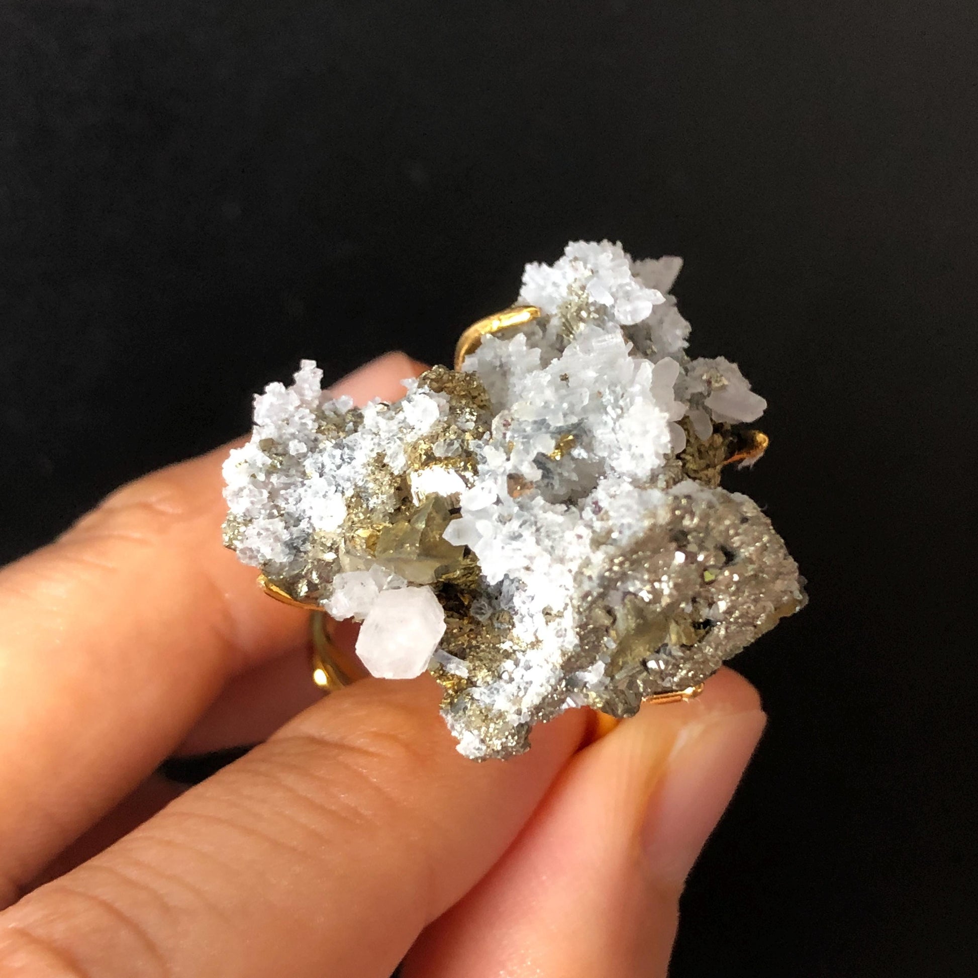 Raw Chalcopyrite Clear Quartz Crystal Ring | Raw Stone Ring | Abundance Stone | Adjustable Statement Band Ring | Natural Gemstone, big statement ring for men and women, adjustable band ring, chunky irregular ring gift for him and her, large crystal