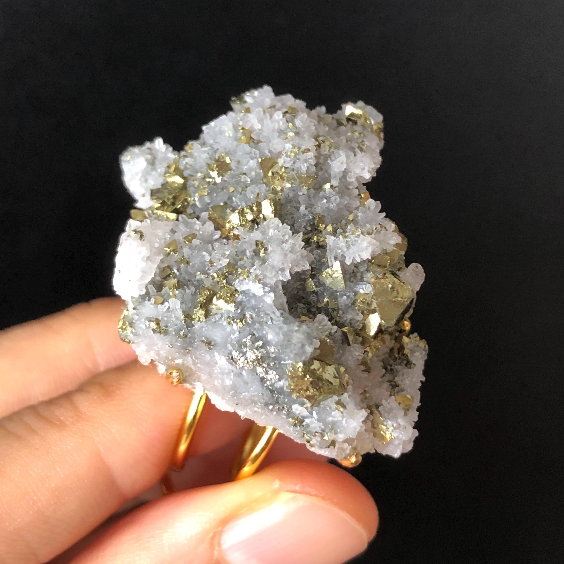 Raw Chalcopyrite and Clear Quartz Crystal Ring | Raw Stone Ring | Abundance Stone | Adjustable Statement Ring | Natural Birthstone Gemstone