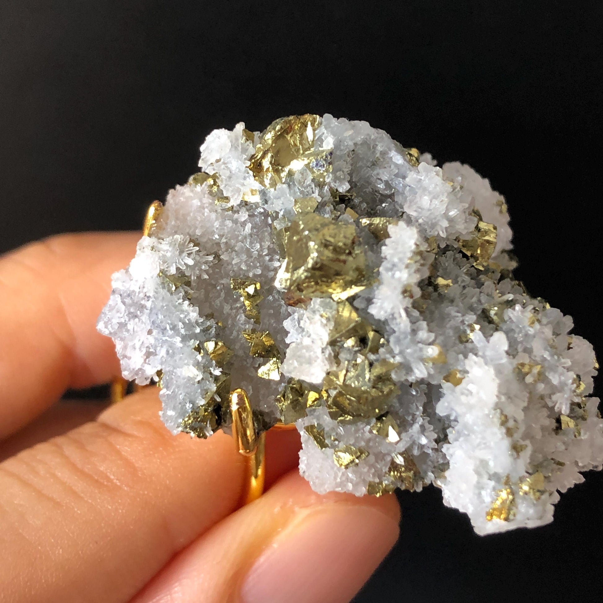 Raw Chalcopyrite and Clear Quartz Crystal Ring | Raw Stone Ring | Abundance Stone | Adjustable Statement Ring | Natural Birthstone Gemstone