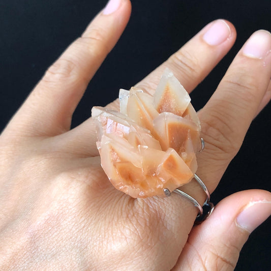 Natural Raw calcite Ring, Coral Hedgehog, Raw Stone Ring Big Crystal Ring, Chunky Irregular Ring Gift, Gothic Ring, Large Statement Ring