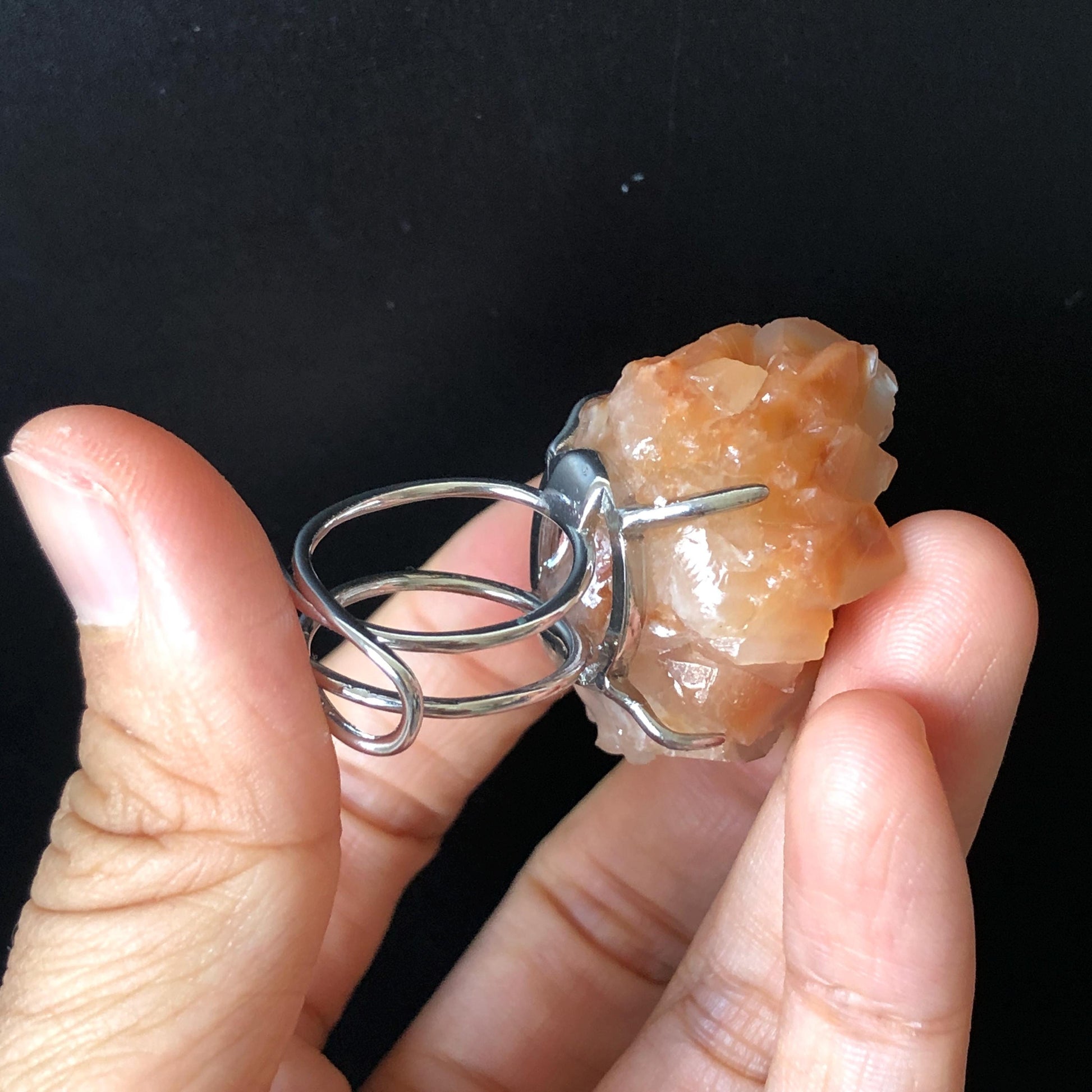 Natural Raw calcite Ring, Coral Hedgehog, Raw Stone Ring Big Crystal Ring, Chunky Irregular Ring Gift, Gothic Ring, Large Statement Ring