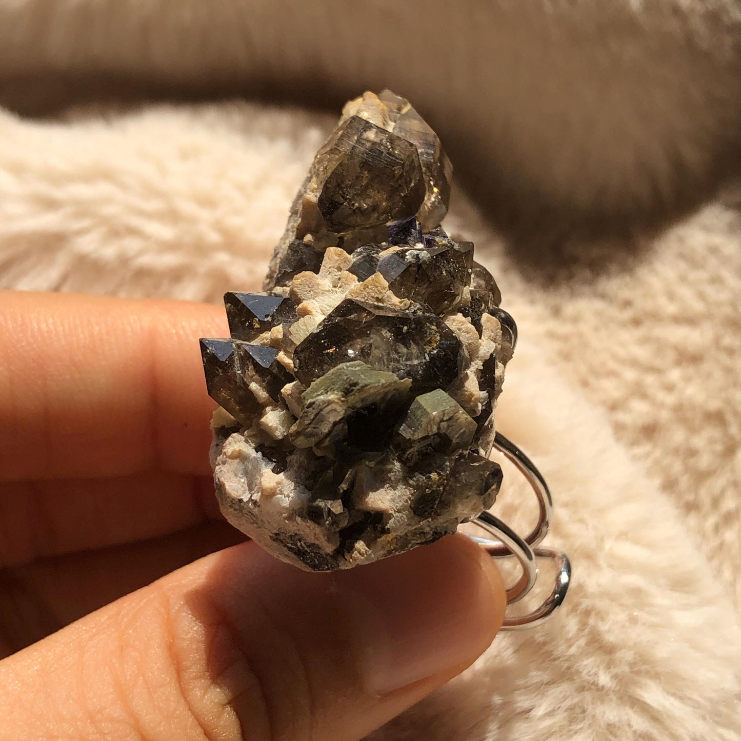 Smoky Quartz Feldspar Ring, silver-plated copper ring, Icy Grey Stone, Adjustable Statement Band Ring, Root Chakras, June Birthstone, Capricorn Sign, chunky raw crystal ring, irregular ring for men and women,  raw mineral ring, birthstone ring