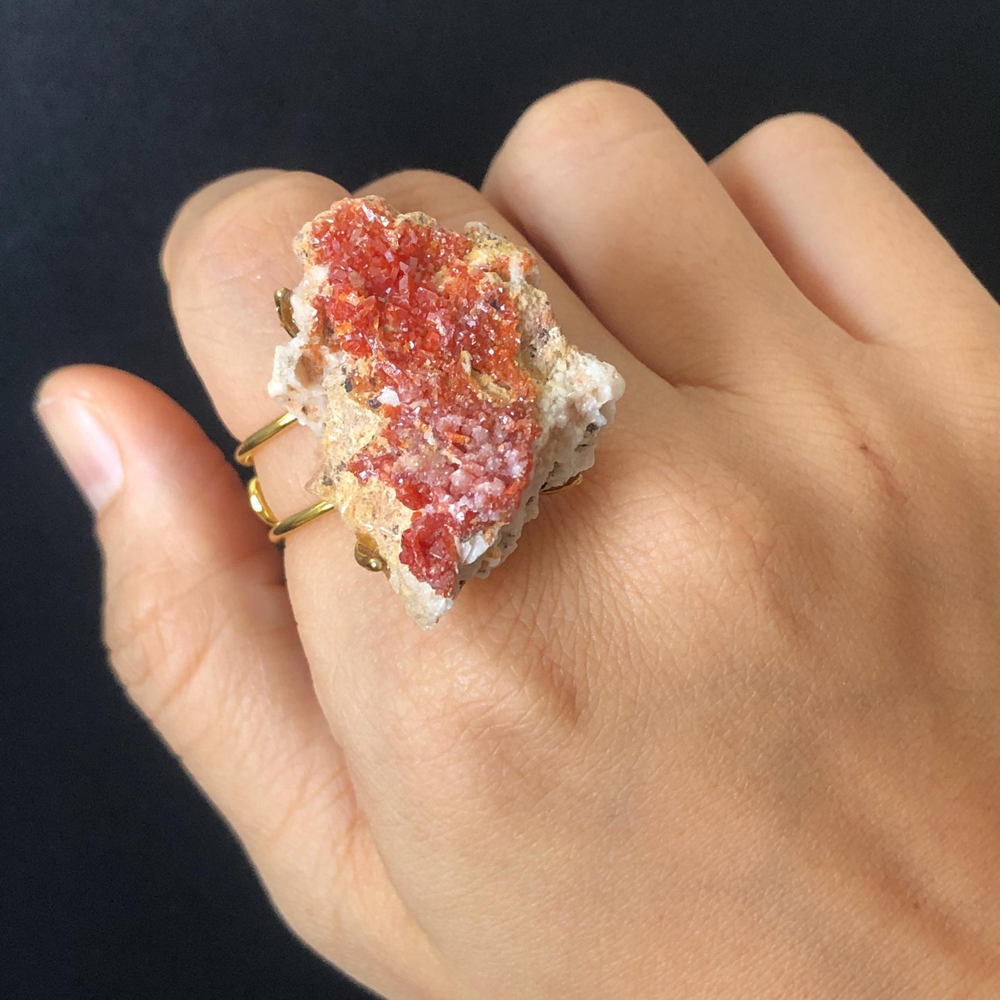 Natural Raw Vanadinite Crystal Ring | Creativity Adventure Stone | Adjustable Statement Ring | Lower Chakra Gemstone | Zodiac Birthstone