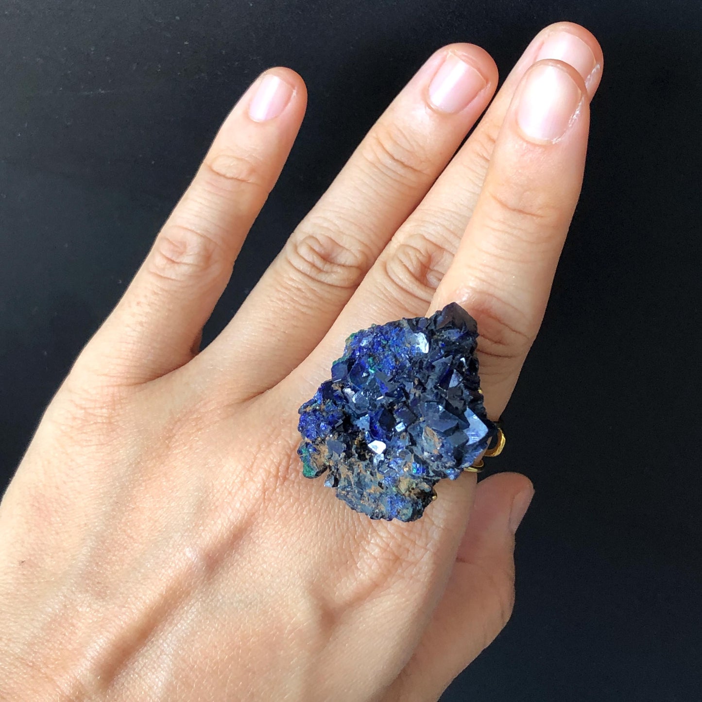 Raw Azurite Malachite Ring, Raw Stone Ring, Raw Crystal Ring, Big Statement Ring, Rough Irregular Chunky Gemstone Ring Gift for Men and Women, Sparky Shiny Crystal Ring, May Birthstone Ring, Silver Gold plated copper ring, birthday gift for her him