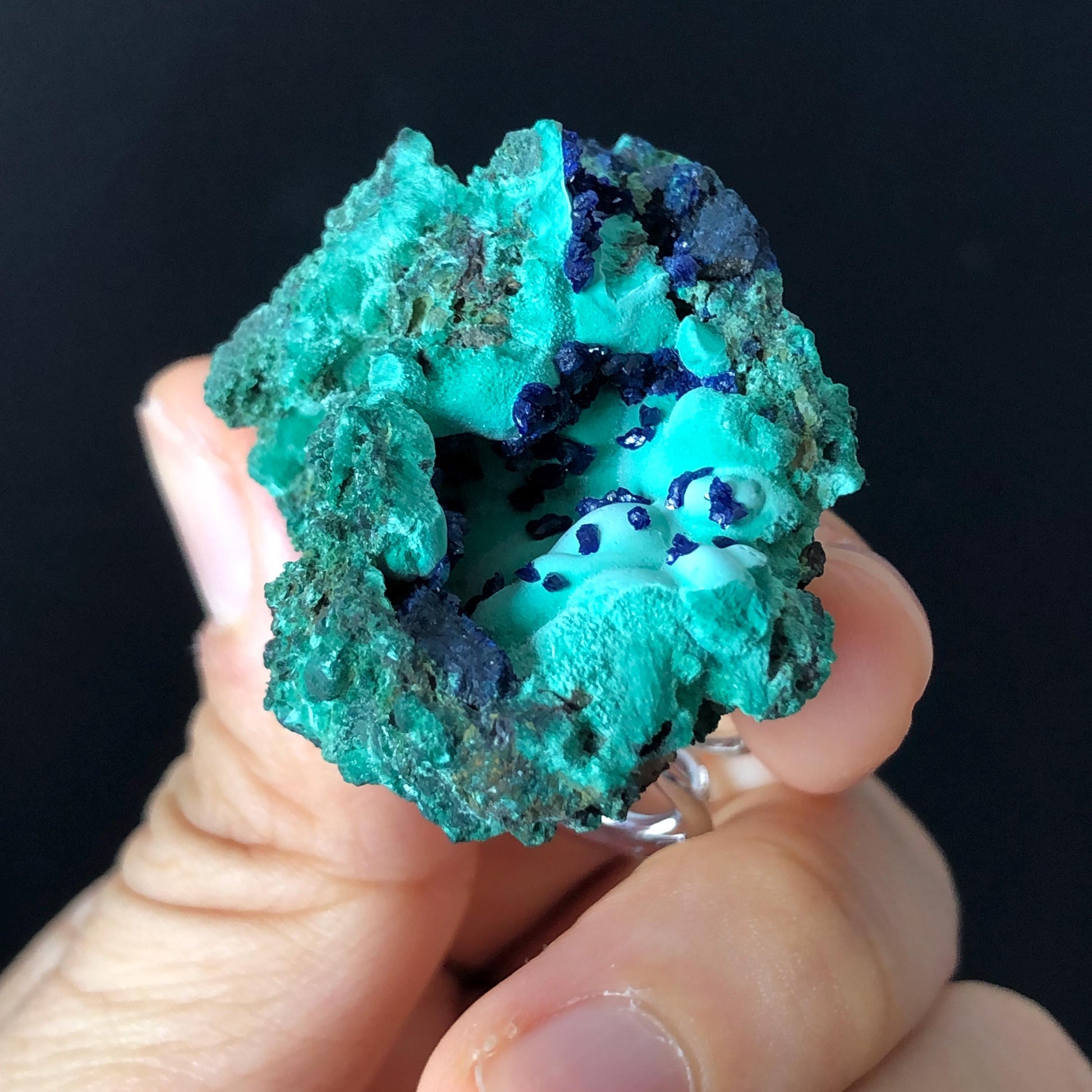 Raw Azurite Malachite Ring, Raw Stone Ring, Raw Crystal Ring, Big Statement Ring, Rough Irregular Chunky Gemstone Ring Gift for Men and Women, Sparky Shiny Crystal Ring, May Birthstone Ring, Silver Gold plated copper ring, birthday gift for her him