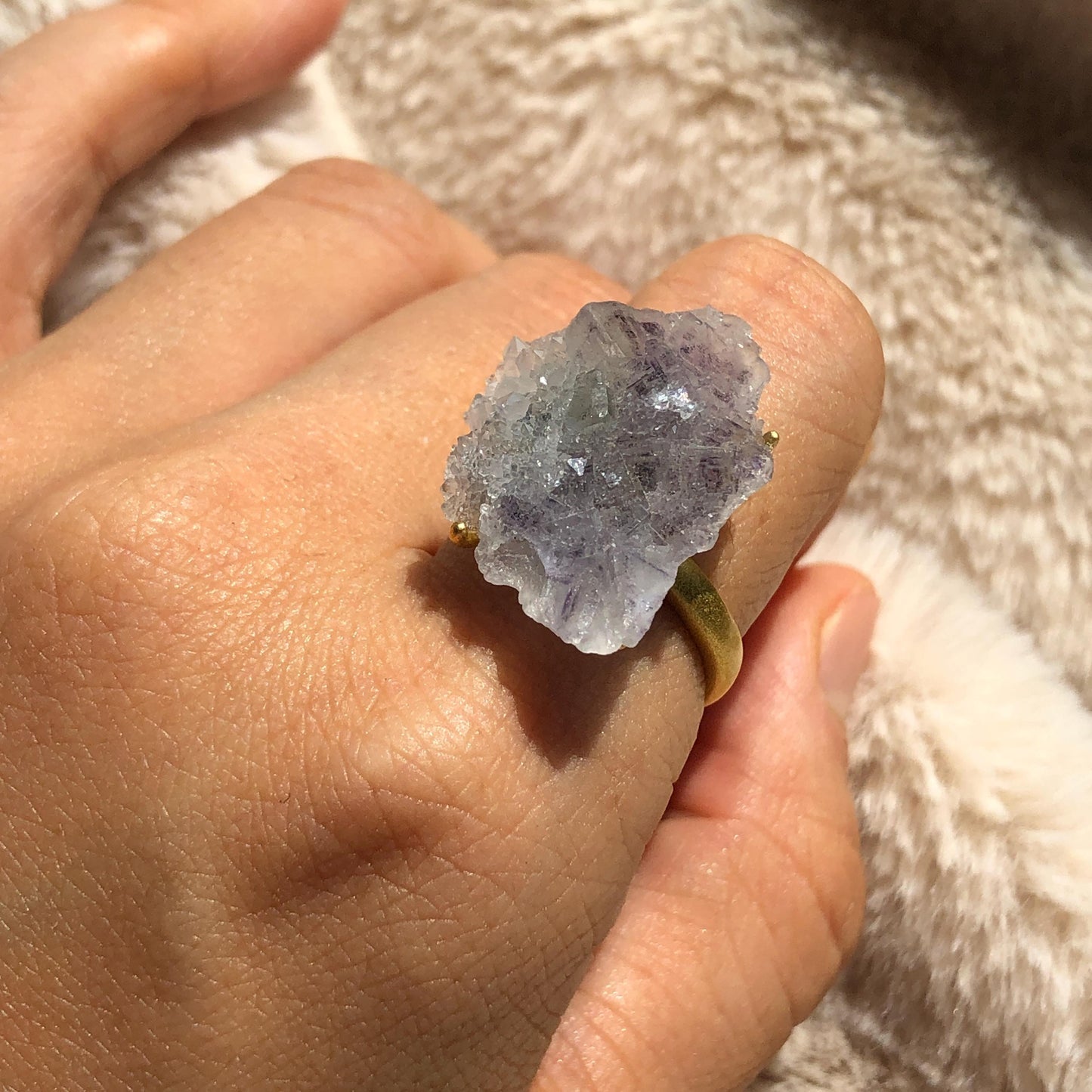 Raw Fluorite Crystal Ring | Sparkling Blue Ice Cube | Adjustable Statement Band Ring | Third Eye Chakra | Natural Gemstone Birthstone, Raw Mineral Ring, Chunky Irregular Ring Gift for her and him, Sparky Shiny Raw Crystal Ring, gold-plated copper rin