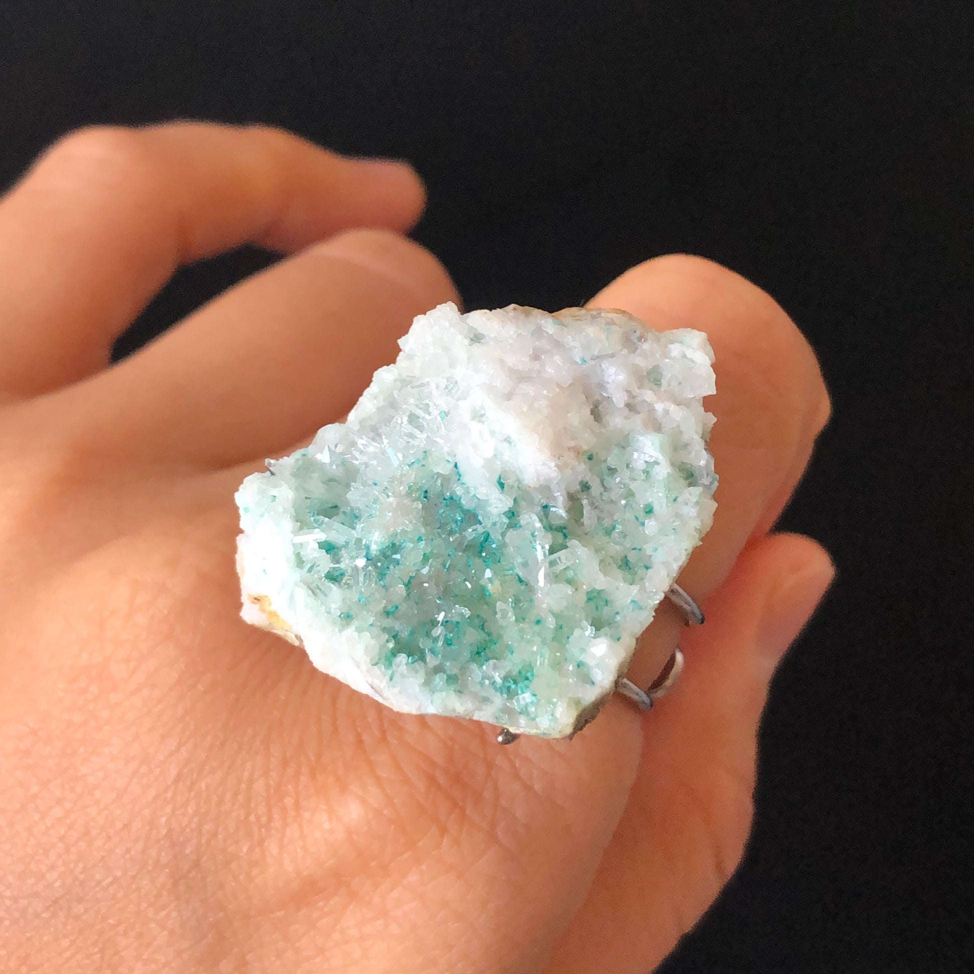 Raw Veszelyite Crystal Ring | Sparkling Snowy Lake | White Green | Self-Love Stone | Adjustable Statement Ring | Natural Gemstone Birthstone