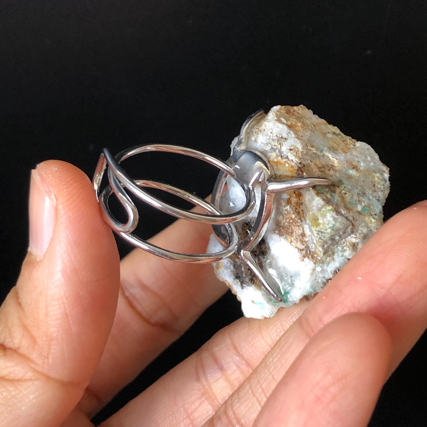 Raw Veszelyite Crystal Ring | Sparkling Snowy Lake | White Green | Self-Love Stone | Adjustable Statement Ring | Natural Gemstone Birthstone