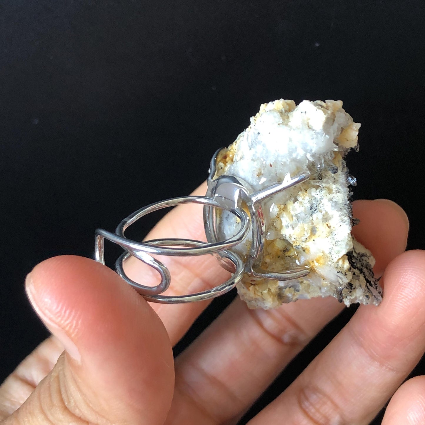 Natural Raw Veszelyite Crystal Ring | Sparkling Black & White | Self-Love Stone | Adjustable Statement Ring | Gemstone Birthstone