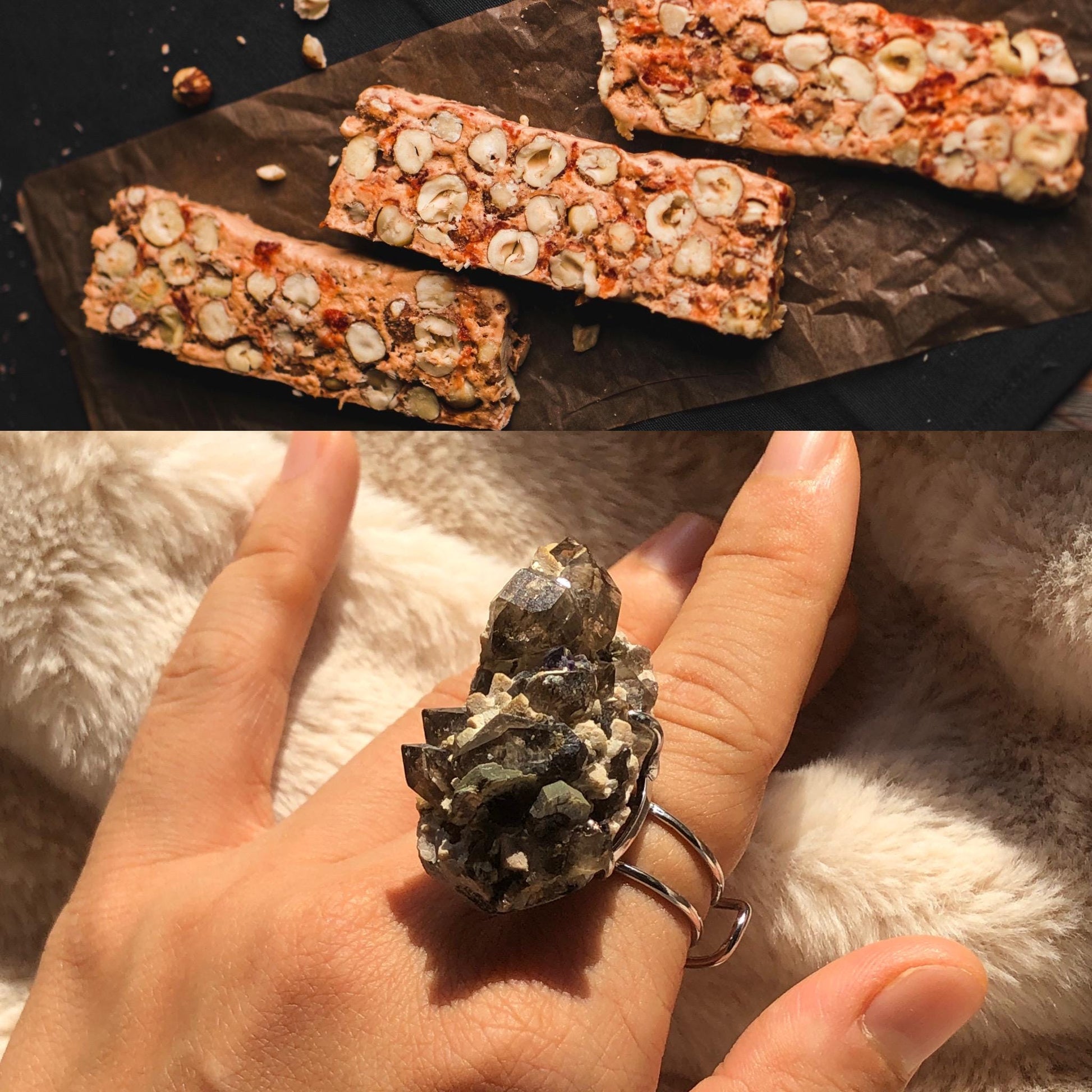 Smoky Quartz Feldspar Ring, silver-plated copper ring, Icy Grey Stone, Adjustable Statement Band Ring, Root Chakras, June Birthstone, Capricorn Sign, chunky raw crystal ring, irregular ring for men and women,  raw mineral ring, birthstone ring