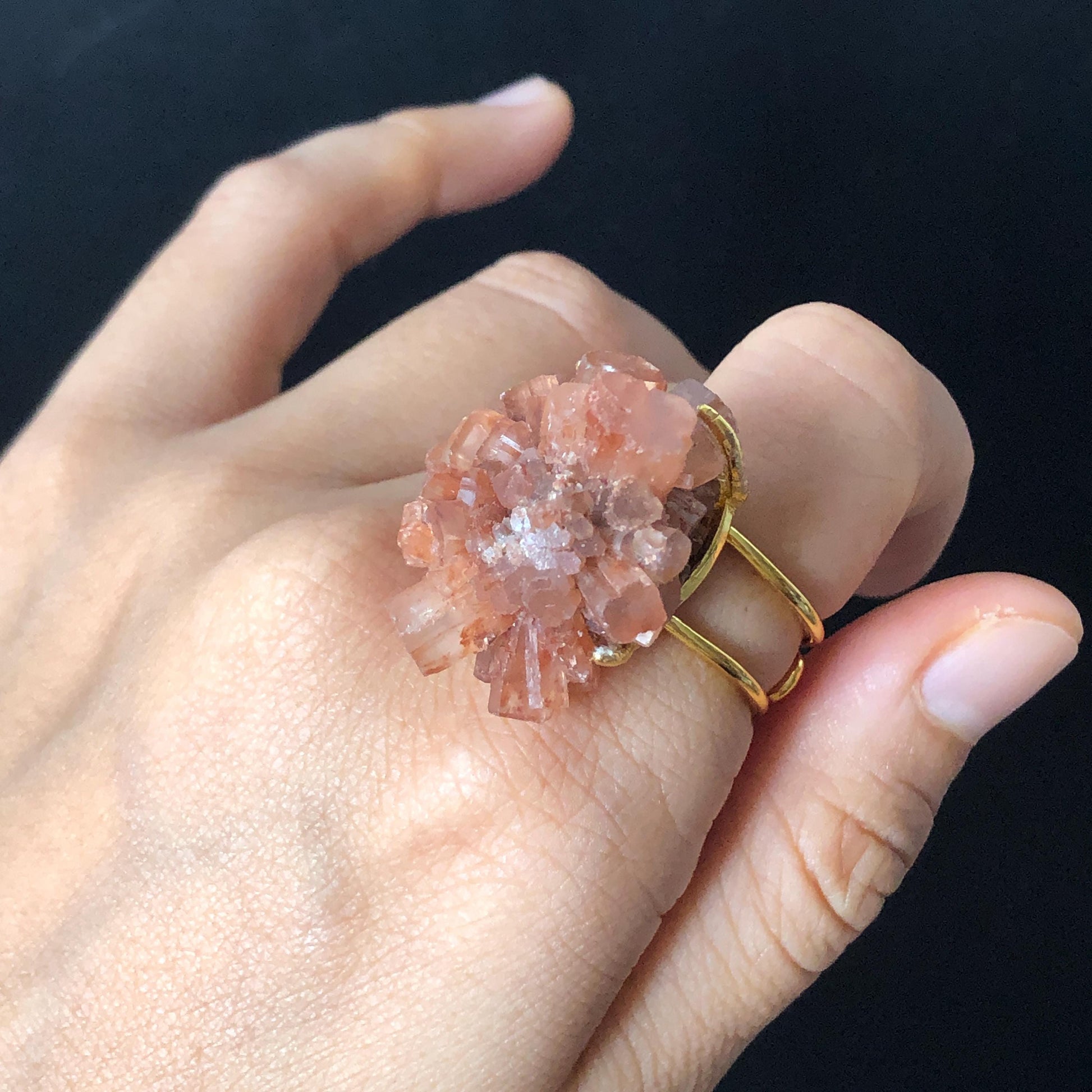 Raw Aragonite Star Clusters Crystal Ring | Milk Coffee | Caramel Brown | Grounding Stone | Statement Ring | Root Chakras | June Birthstone