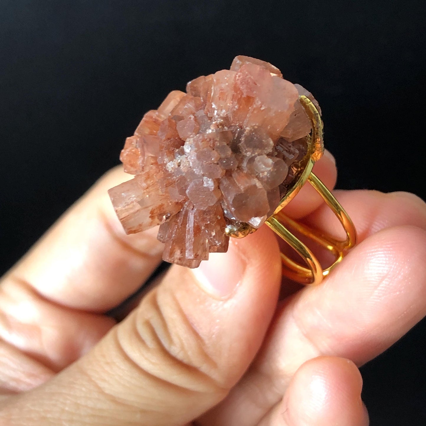 Raw Aragonite Star Clusters Crystal Ring | Milk Coffee | Caramel Brown | Grounding Stone | Statement Ring | Root Chakras | June Birthstone