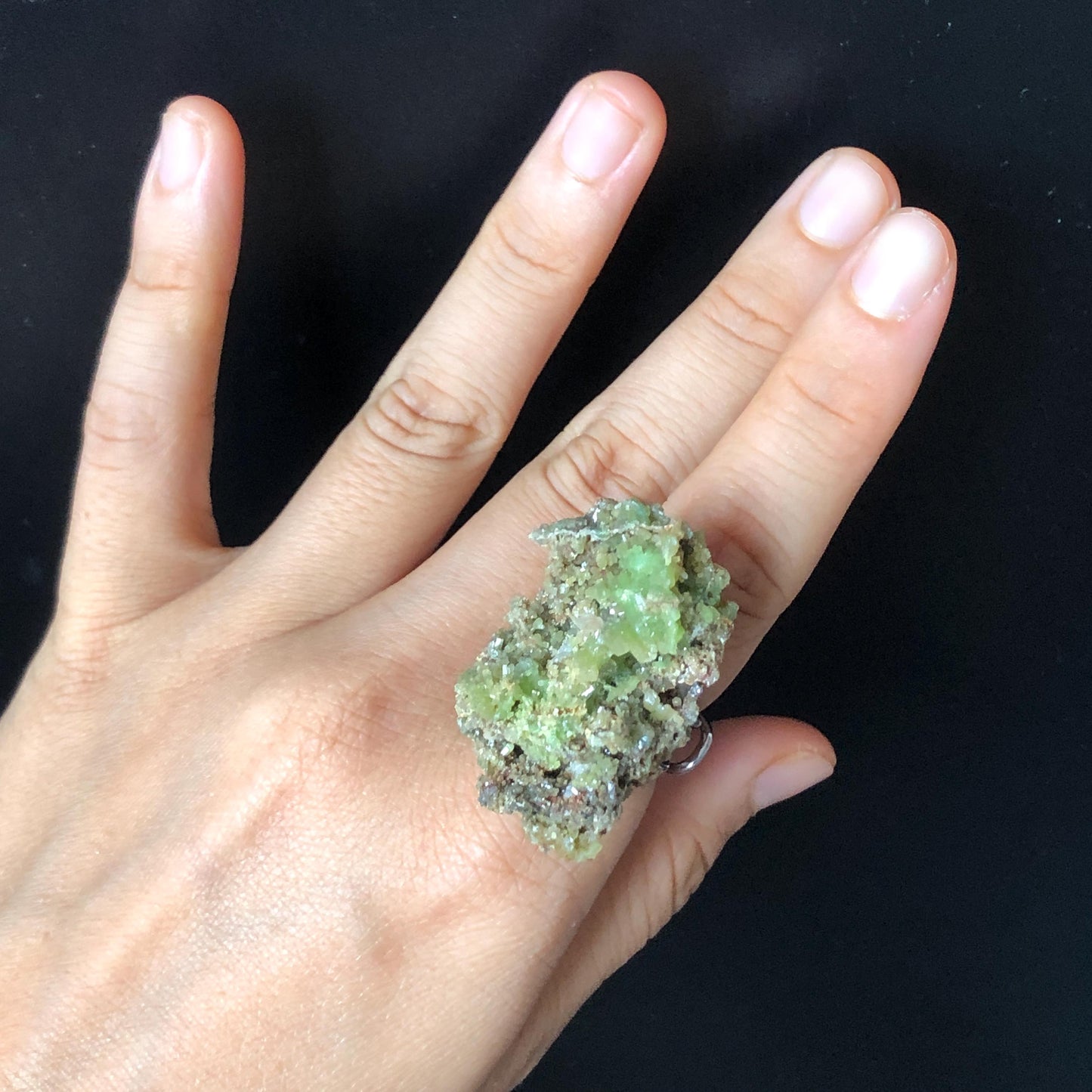 Raw Pyromorphite Ring ,Pistachio Bar, Raw Stone Ring Big Crystal Ring, Large Statement Ring, Chunky Irregular Ring Gift, Gemstone Birthstone